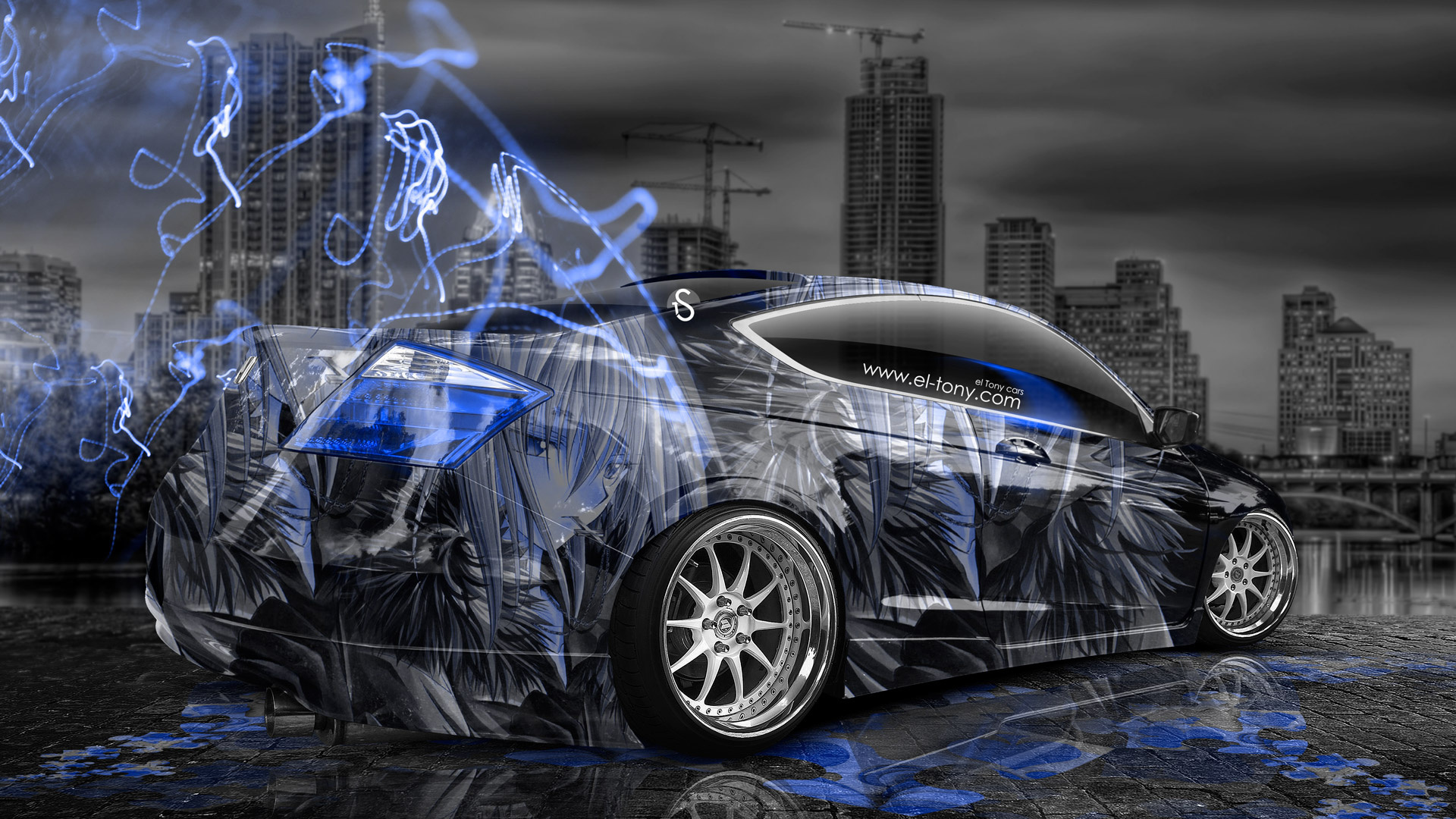 tony kokhan, honda, accord, coupe, jdm, anime, aerography, city, blue, effects, night, el tony cars, photoshop, hd wallpapers,  , , , , , , , , , , , , , , , 2014, 