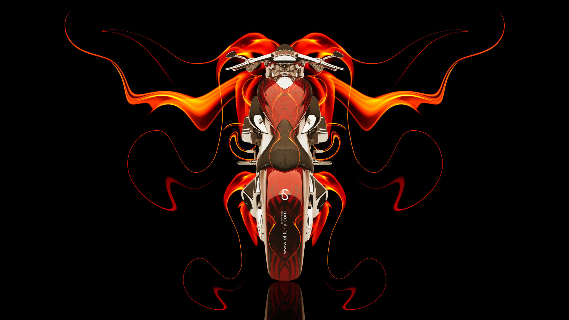 tony kokhan, moto, bike, fire, abstract, orange, black, chopper, el tony cars, photoshop, hd wallpapers,  , , , , , , , , , ,  , , , 2014