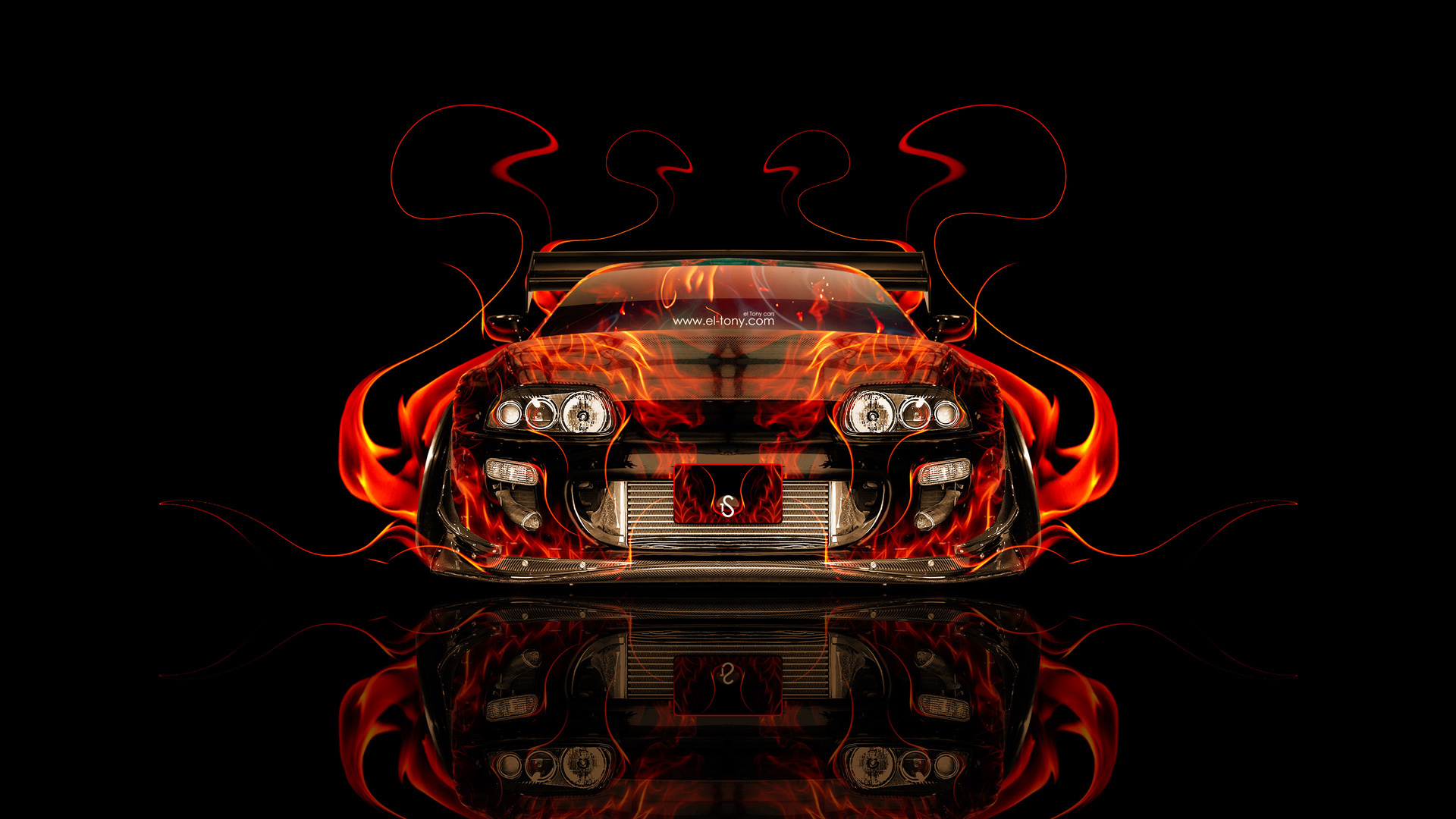 tony kokhan, toyota, supra, fire, car, tuning, jdm, orange, black, abstract, el tony cars, photoshop, hd wallpapers,  , , , , , ,  , , , , , , , , , 2014