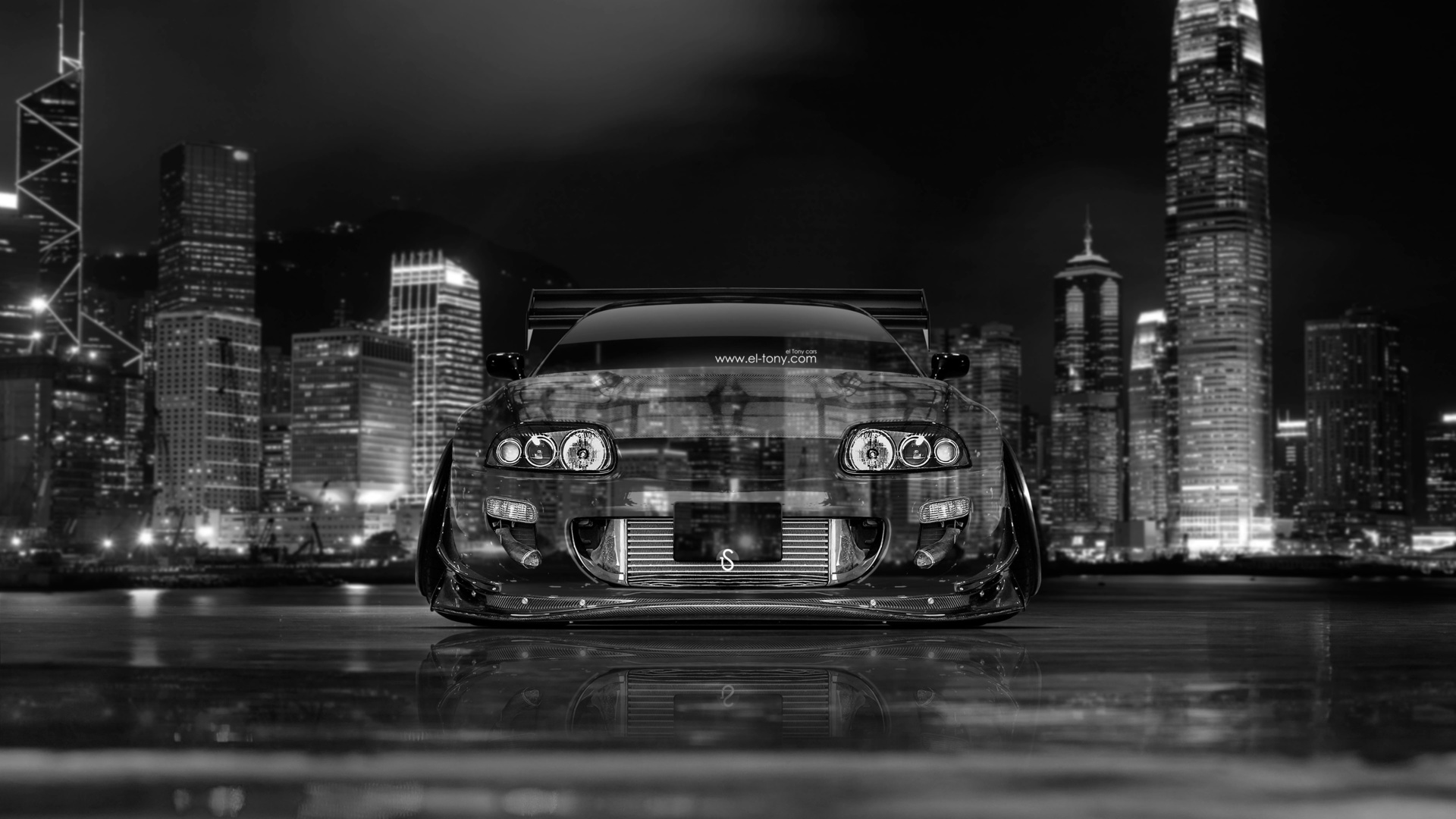 Картинки tony kokhah, toyota, supra, jdm, front, crystal, city, black,  white, silver, tuning, el tony cars, photoshop, 4k, wallpapers, тони кохан,  фотошоп, стиль, тойота, супра, вид спереди, джэдээм, прозрачная, машина,  авто, Черно-белая,