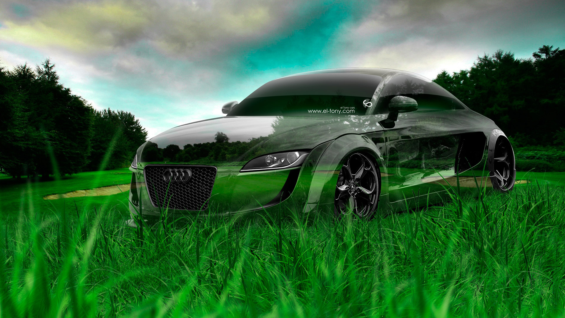 Картинки tony kokhan, audi, tt, tuning, crystal, nature, car, green, grass,  hd wallpapers, el tony cars, photoshop, design, art, тони кохан, фотошоп,  стиль, ауди, тт, тюнинг, прозрачная, машина, прозрачное, авто, зеленая,  трава,