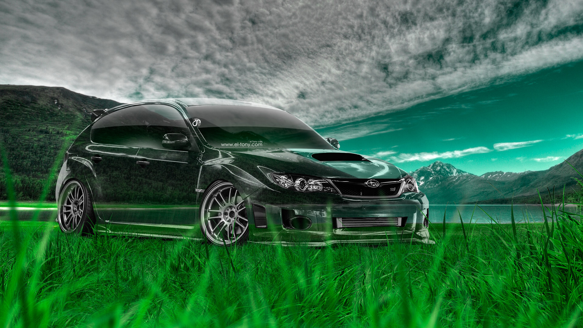 tony kokhan, subaru, impreza, wrx, sti, jdm, crystal, nature, green, grass, el tony cars, photoshop, art, design, hd wallpapers,  , , , , , , , , , , , , , , 2014