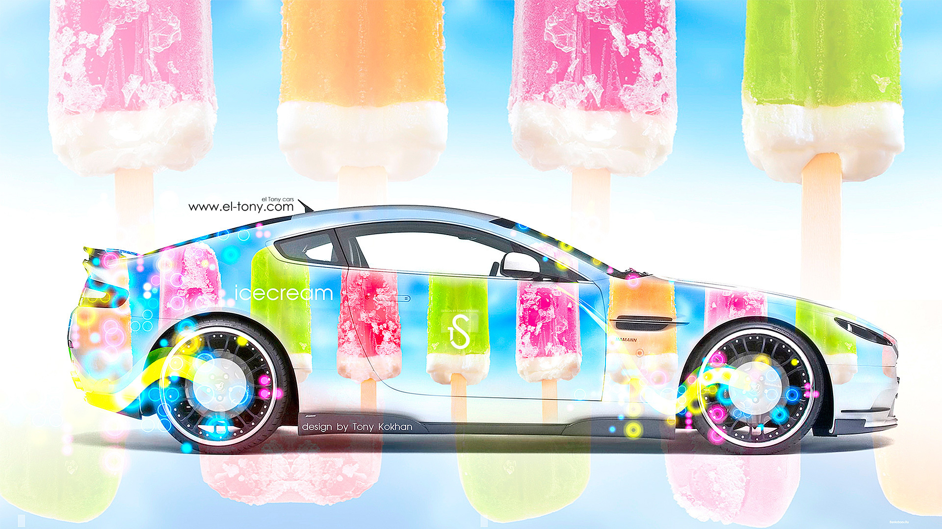 tony kokhan, aston martin, side, ice cream, multicolors, aerography, car, food, glamour, el tony cars, hd wallpapers, design, art, style,  ,  , , , , , , ,  , , , 201