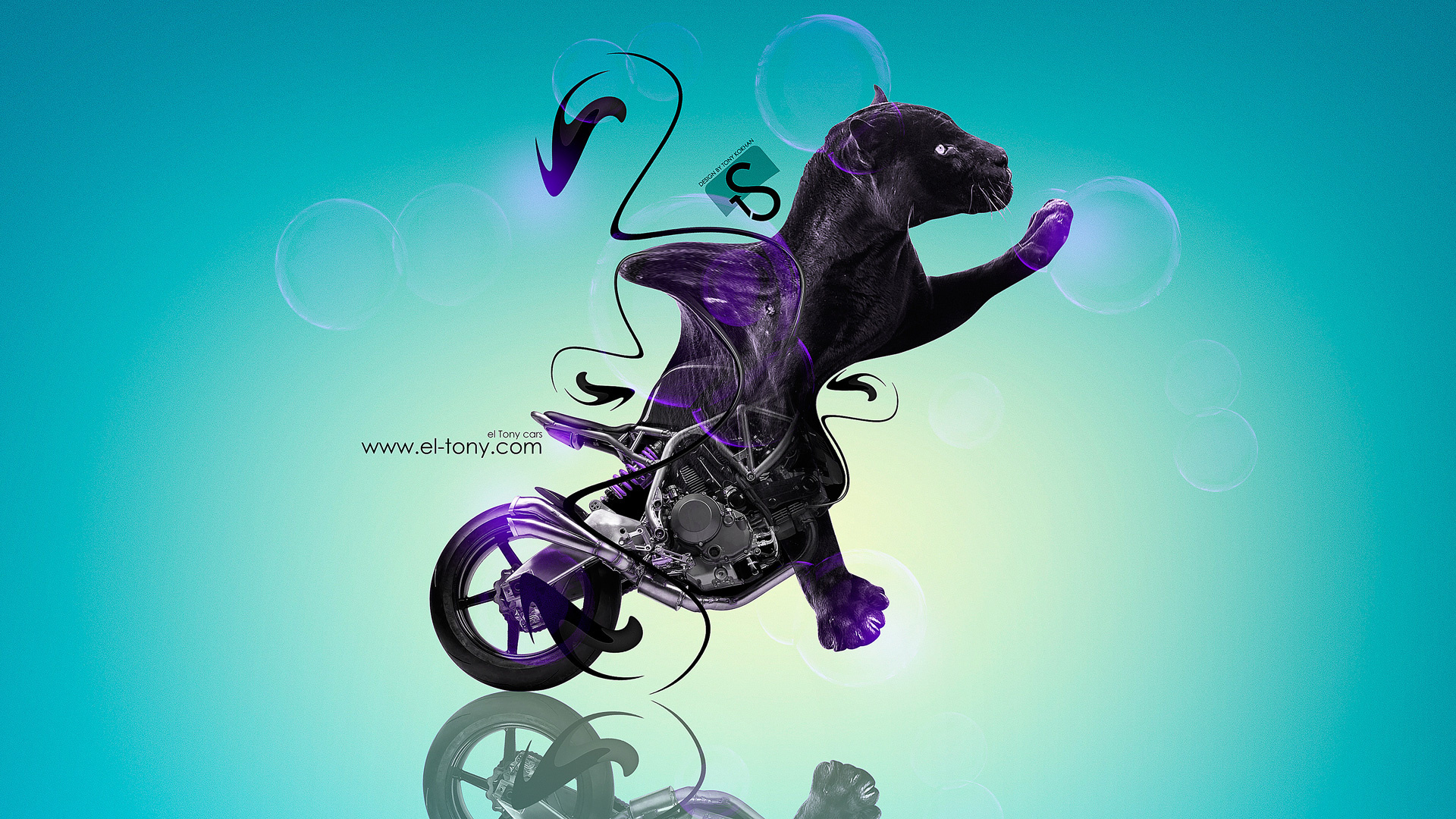 tony kokhan, ncr, m4, fantasy, animal, moto, bike, cat, panther, blue, violet, black, plastic, el tony cars, photoshop, design, art, hd wallpapers,  , , , , , , , , ,  , , , 