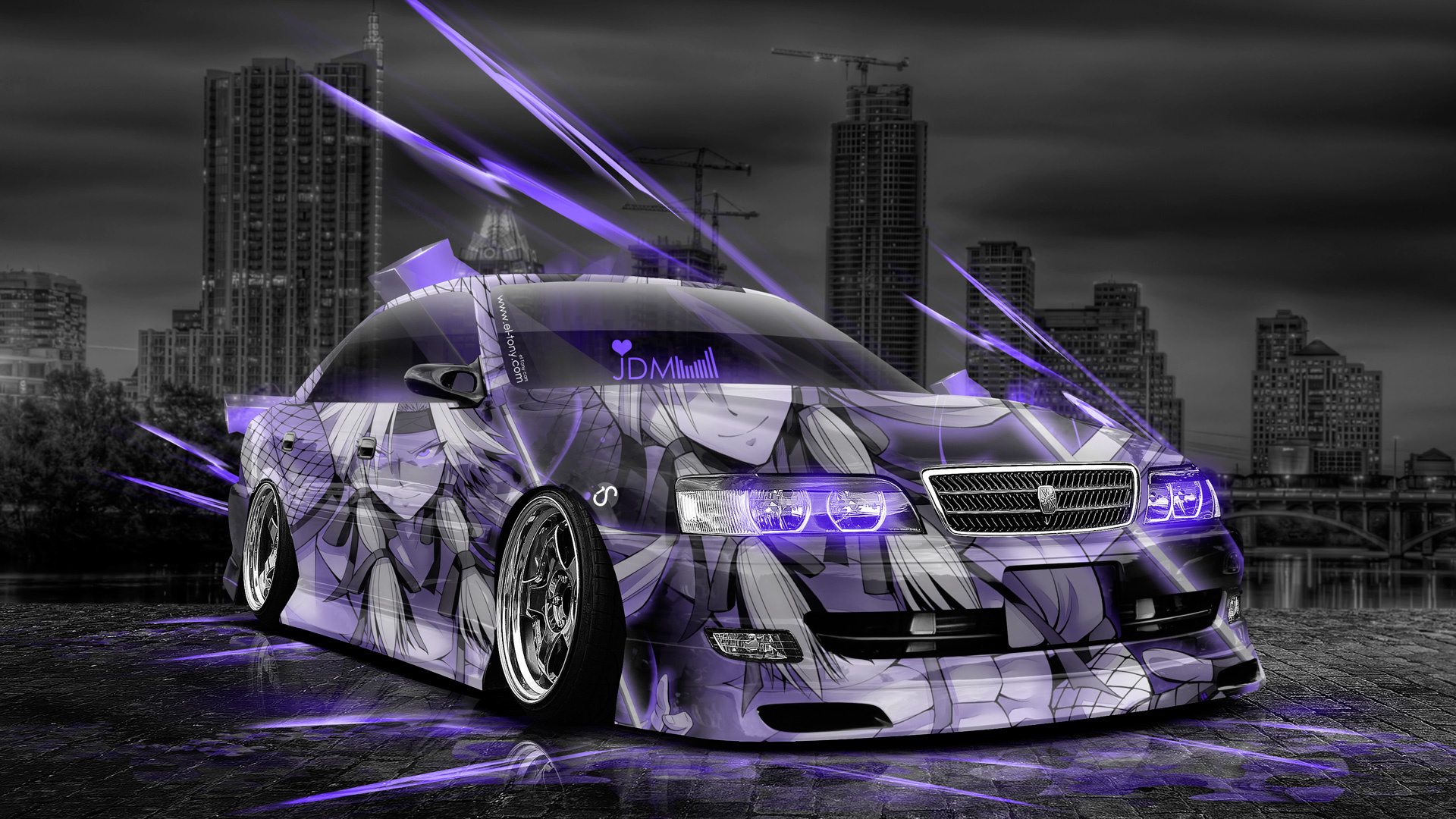 Tony Kokhan Toyota Chaser Anime Aerography City Car Violet Neon Effects Jdm