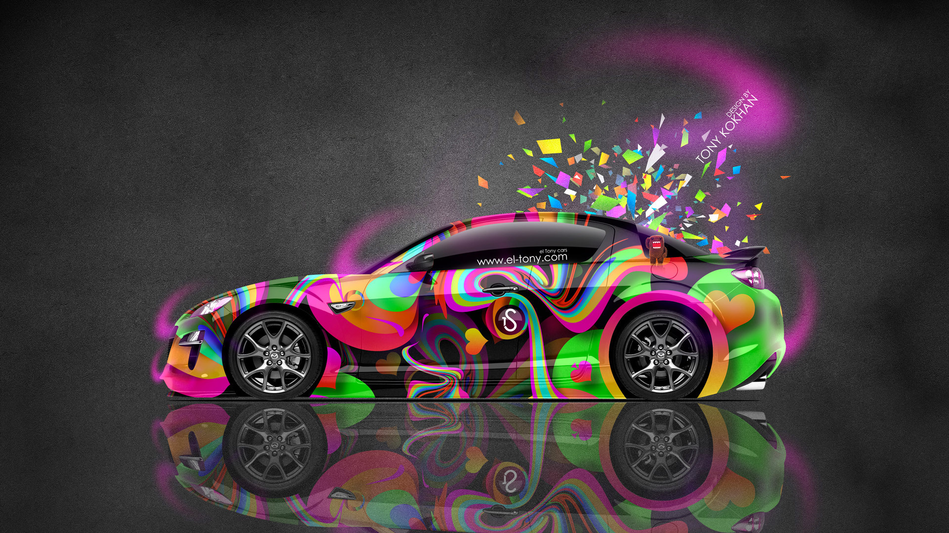 tony kokhan, mazda, rx8, jdm, side, multicolors, aerography, abstract, style, domo kun, toy, pink, neon, hd wallpapers, el tony cars, art, design,  , , , , 8, , , ,  , , , 