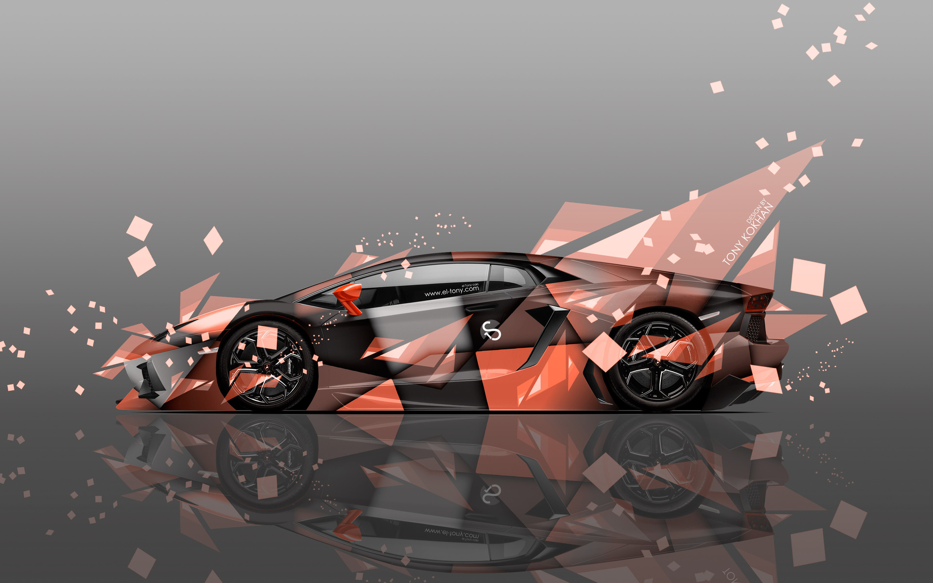 tony kokhan, lamborghini, aventador, side, abstract, aerography, car, orange, el tony cars, photoshop, 4k, wallpapers, art, style,  , , , ,  , , , , , , , 4, , 2014