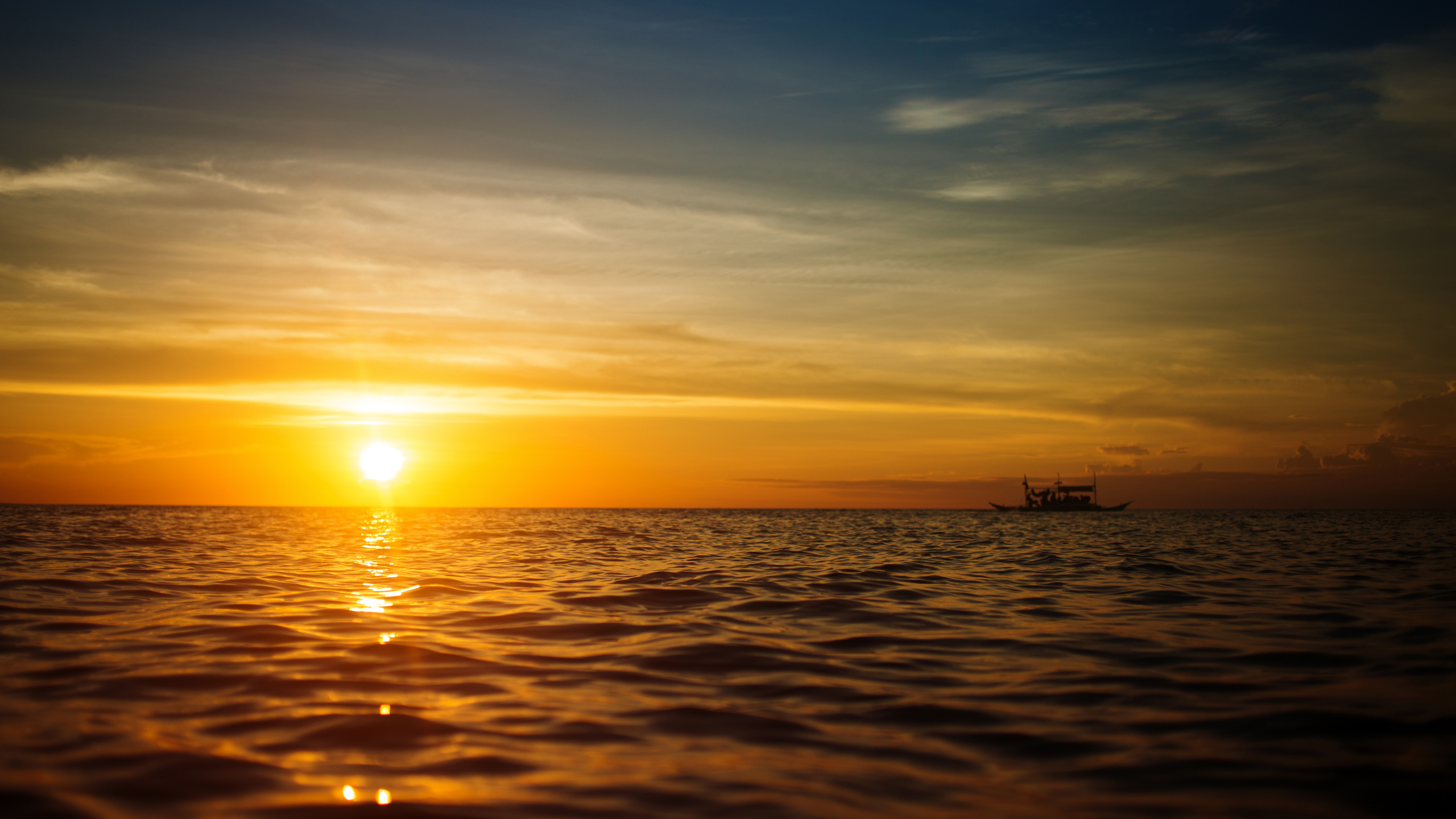 sunset, sea, boat, nature, landscape, beautiful scene, sky, sunbeams, , , , , ,  , ,