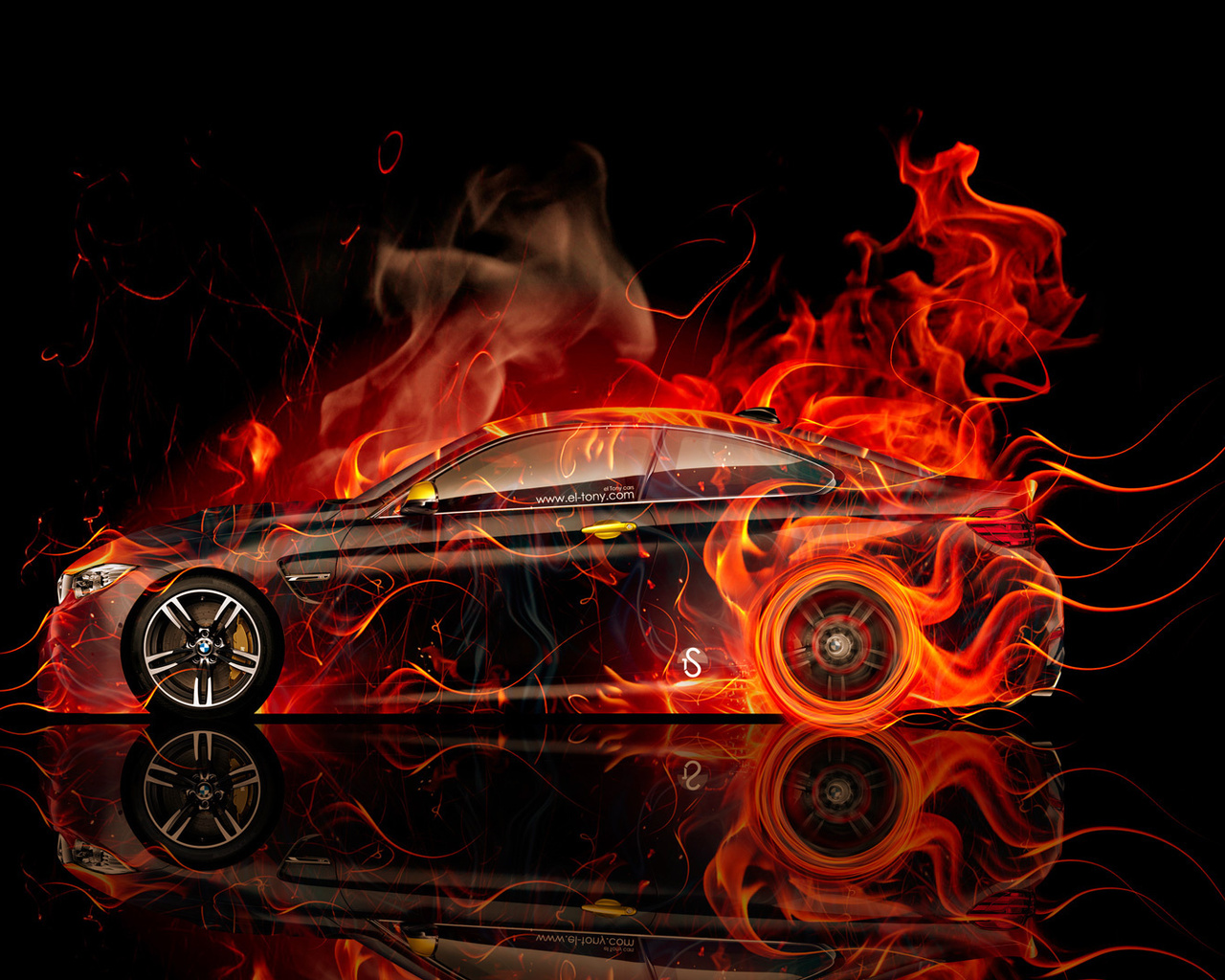 tony kokhan, bmw, m4, fire, car, coupe, abstract, orange, black, hd wallpapers, art, design, el tony cars, flame,  , , 4, ,  , , , , , , , 2014, , , , , , 