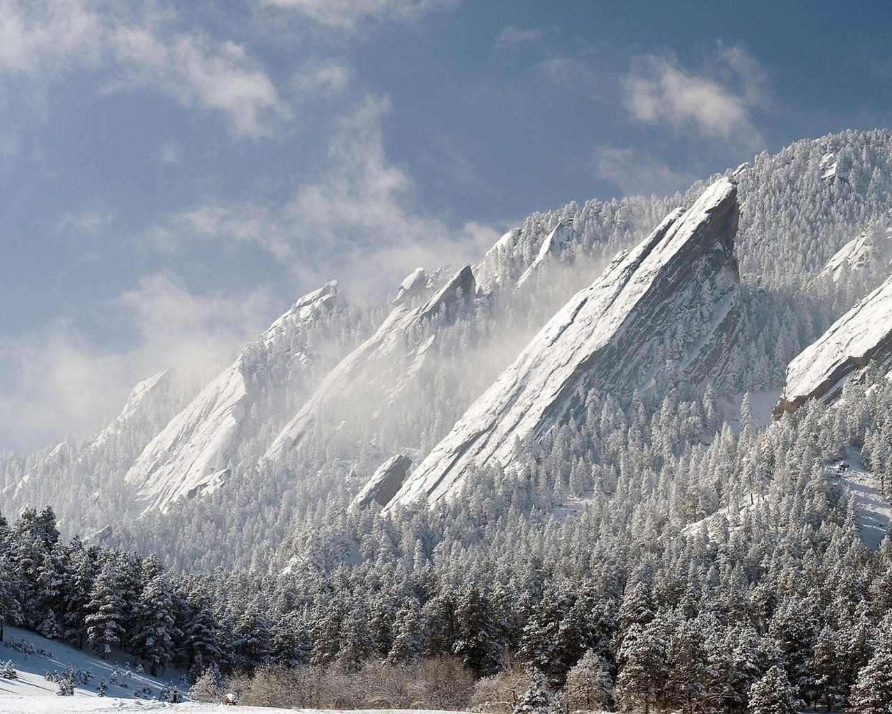 winter, mountain, snow, trees