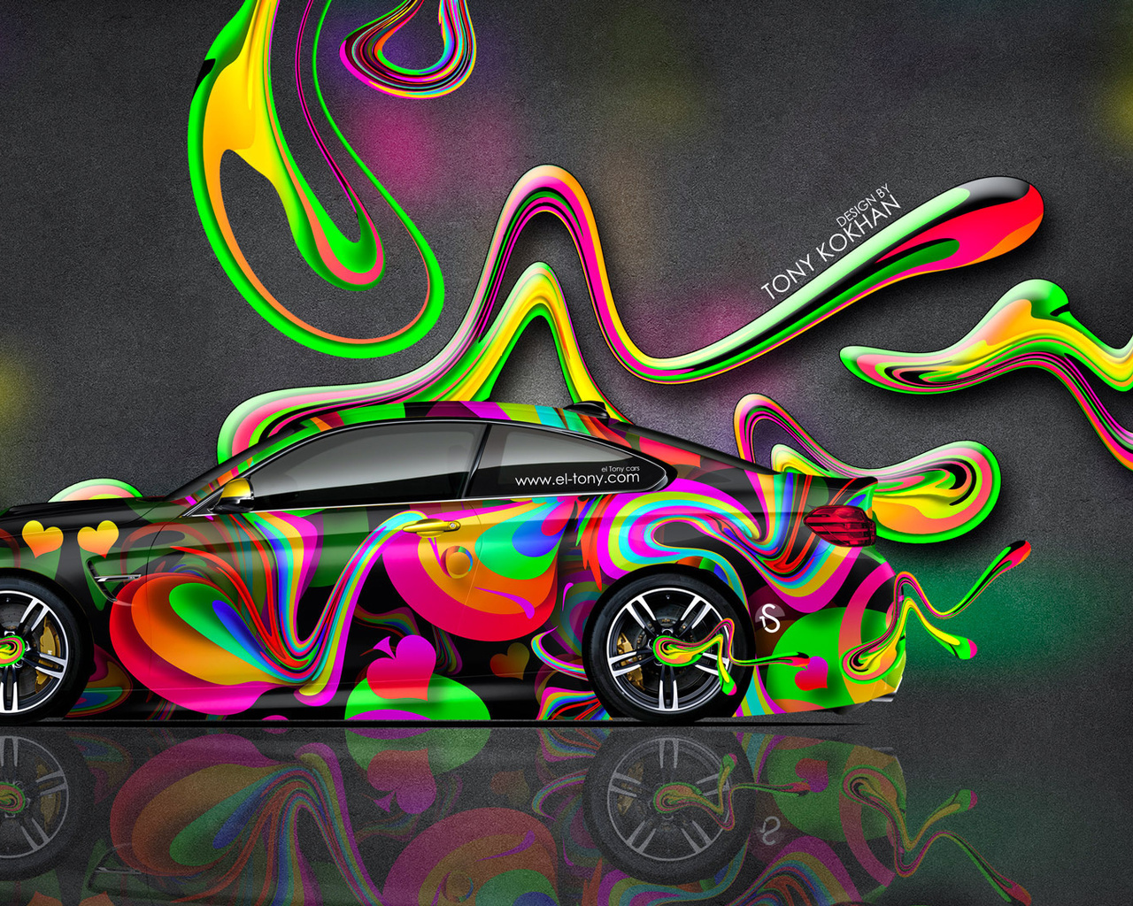 tony kokhan, bmw, m4, side, super, plastic, car, aerography, multicolors, neon, coupe, style, design, art, el tony cars, photoshop, hd wallpapers,  , , , ,  , 4, , ,  , , , , 