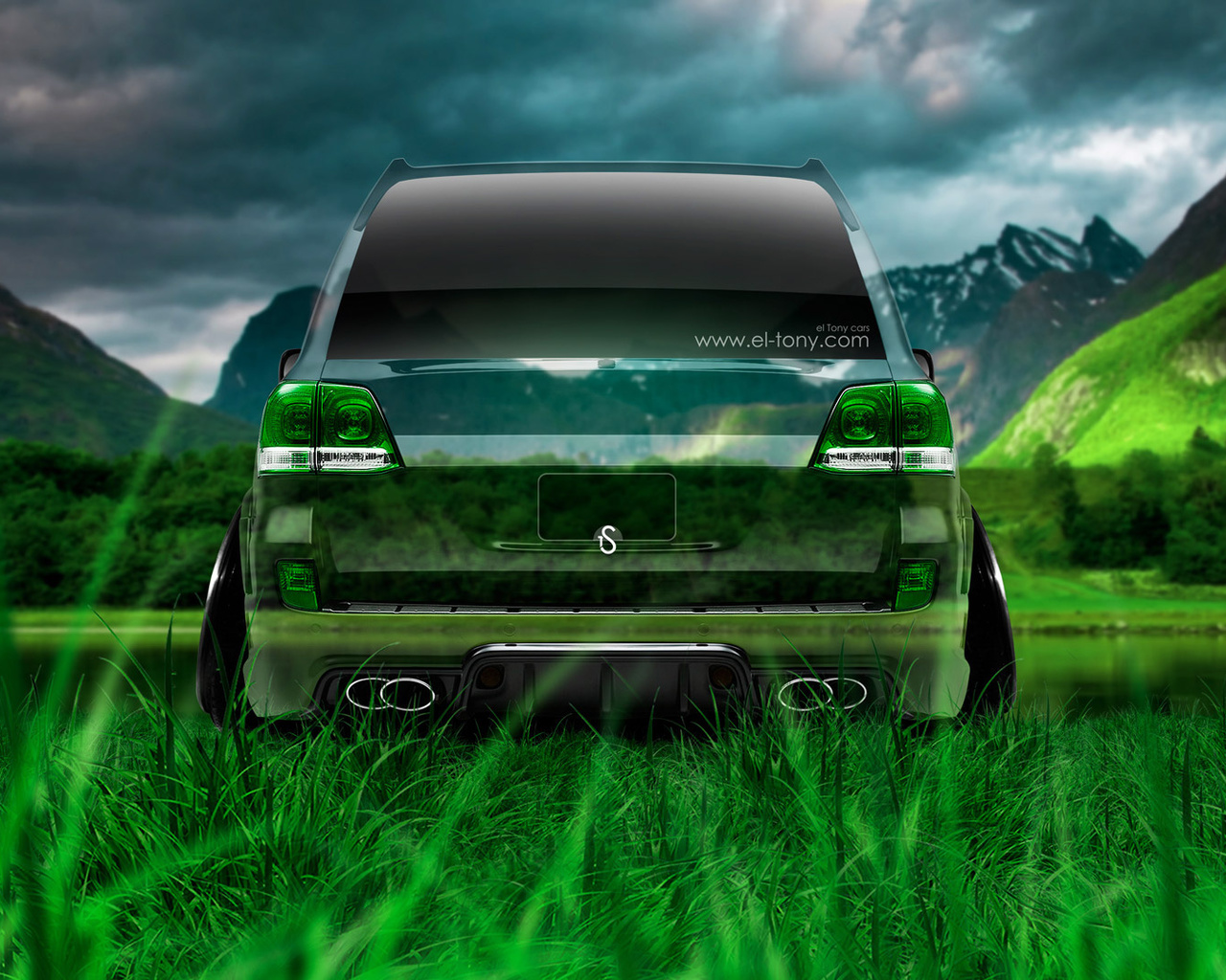 tony kokhan, toyota, land cruiser, 200, back, crystal, nature, car, tuning, jdm, jeep, green, grass, hd wallpapers, el tony cars, photoshop, design, art, style,  , , ,  , , ,  , , , 