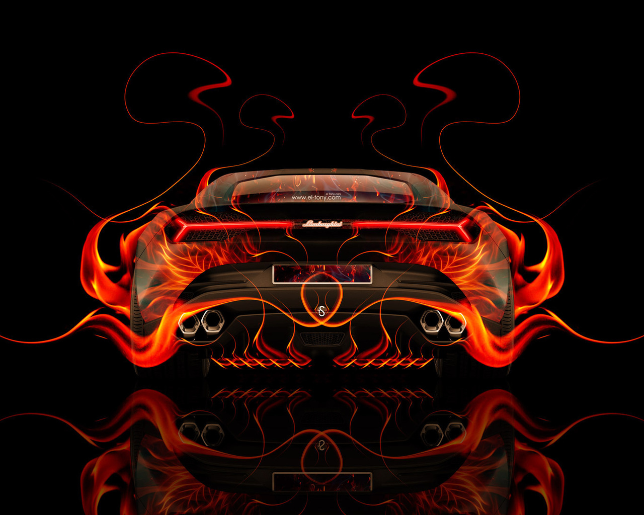 tony kokhan, lamborghini, asterion, supercar, hybrid, back, fire, car, abstract, flame, orange, auto, hd wallpapers, el tony cars, photoshop, design, art, style, black,  , , , ,  , , , , 