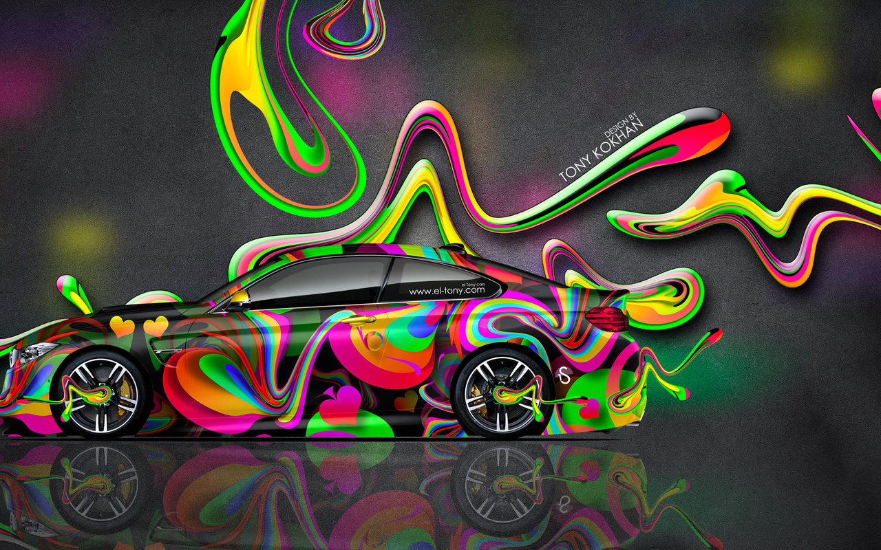 tony kokhan, bmw, m4, side, super, plastic, car, aerography, multicolors, neon, coupe, style, design, art, el tony cars, photoshop, hd wallpapers,  , , , ,  , 4, , ,  , , , , 