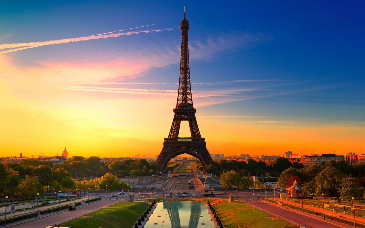 paris, france, sunset, tower, eifel, sky