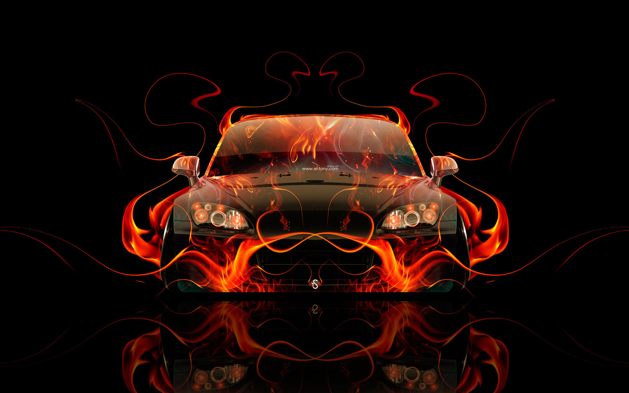 tony kokhan, honda, s2000, front, fire, abstract, car, orange, flame, black, el tony cars, japan, auto, hd wallpapers, design, art, style, photoshop,  , , , 2000,  , , , , , , , , 