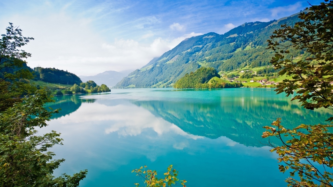 mountain, view, lake, trees, colors