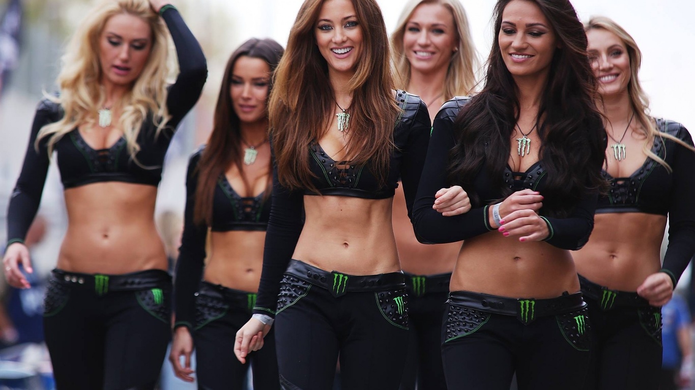 girls, group, bike, road, beauty, monster