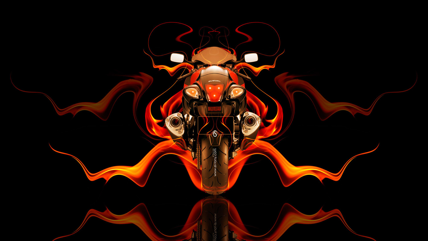 tony kokhan, moto, suzuki, hayabusa, back, fire, abstract, bike, orange, black, gsx, 1300r, hd wallpapers, el tony cars, photoshop, design, art, style,  , , , , , ,  , , , , , 