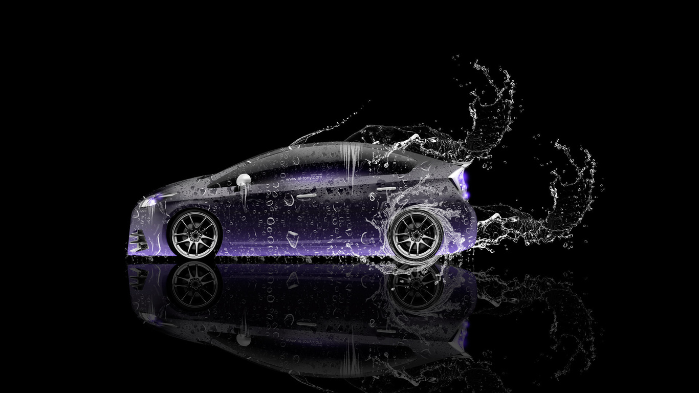 tony kokhan, toyota, prius, hybrid, side, water, car, violet, neon, effects, black, el tony cars, photoshop, hd wallpapers, design, art, style,  , , , ,  , , , , , , , , , 