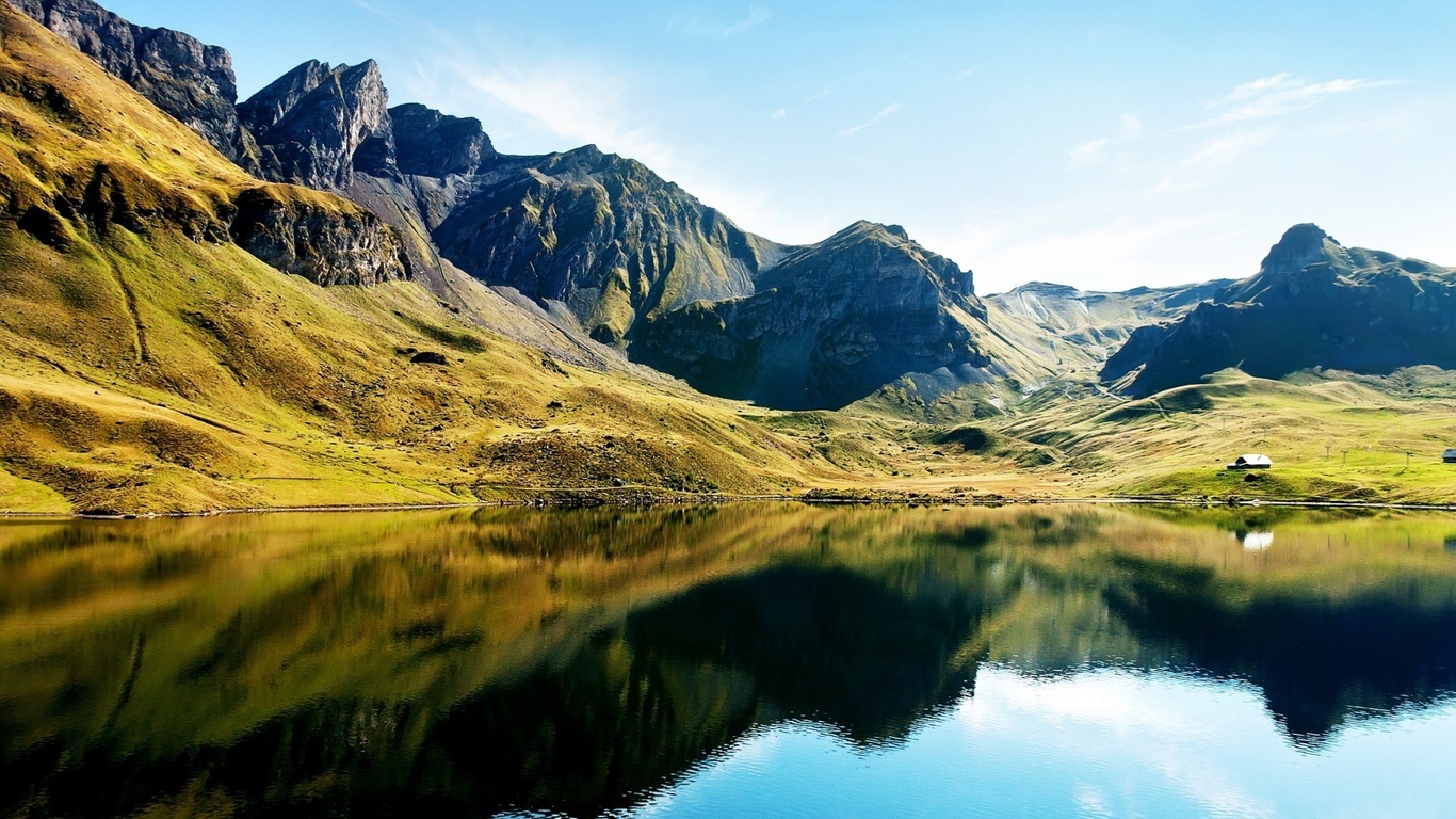 mountain, view, lake, trees, colors