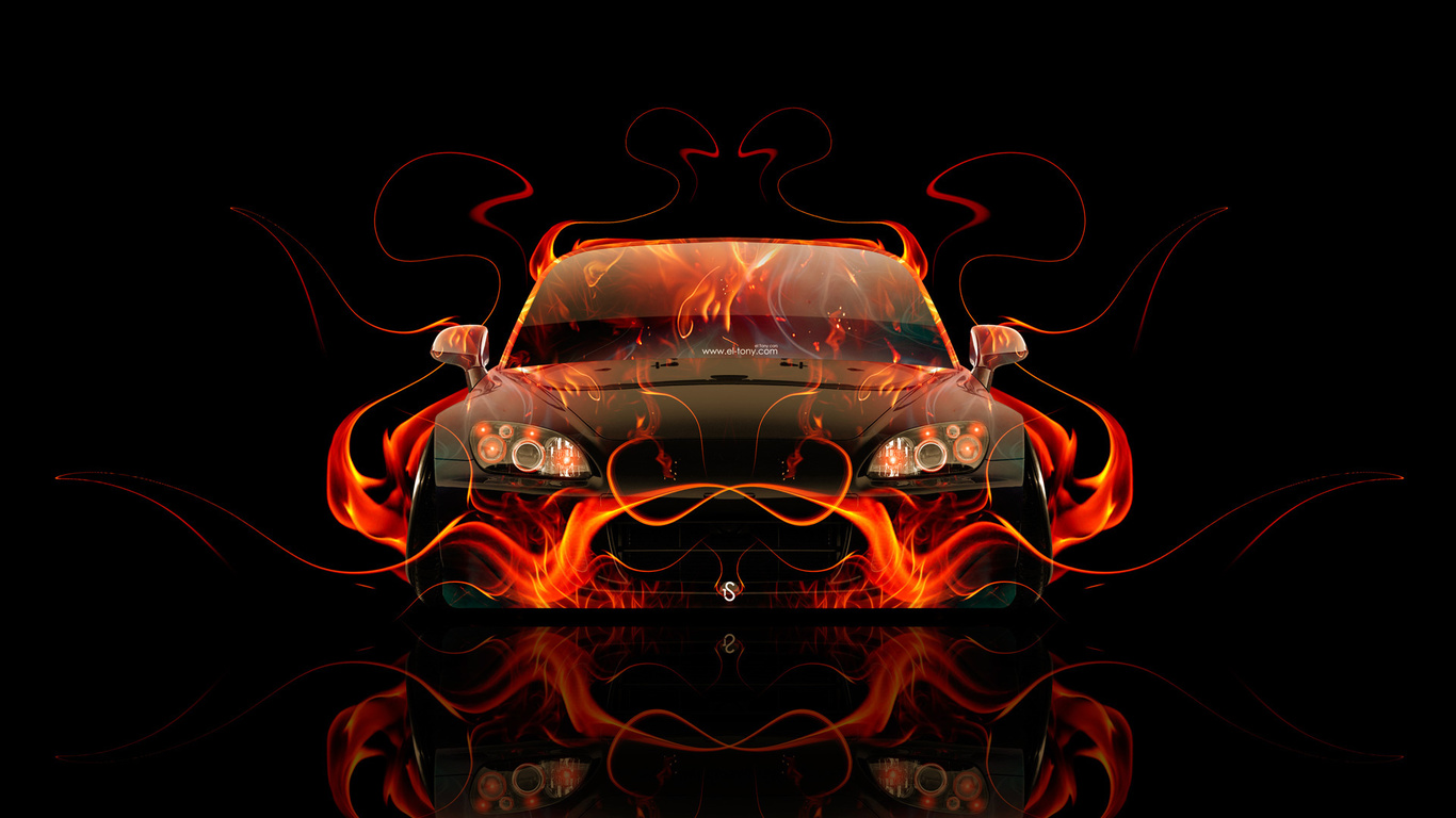 tony kokhan, honda, s2000, front, fire, abstract, car, orange, flame, black, el tony cars, japan, auto, hd wallpapers, design, art, style, photoshop,  , , , 2000,  , , , , , , , , 