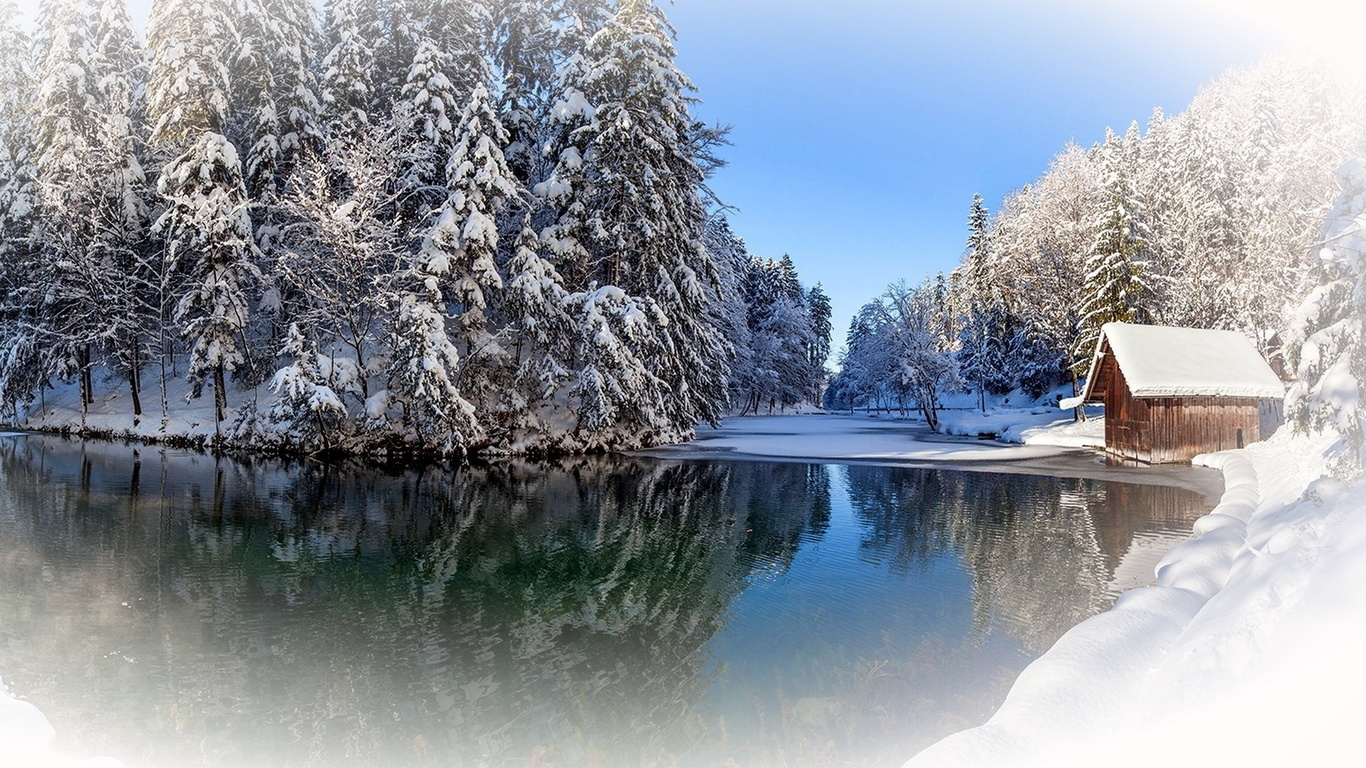 winter, mountain, snow, trees, road, sun, sky, blue