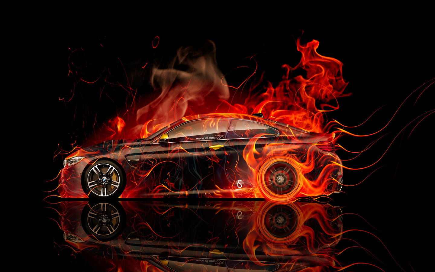 tony kokhan, bmw, m4, fire, car, coupe, abstract, orange, black, hd wallpapers, art, design, el tony cars, flame,  , , 4, ,  , , , , , , , 2014, , , , , , 