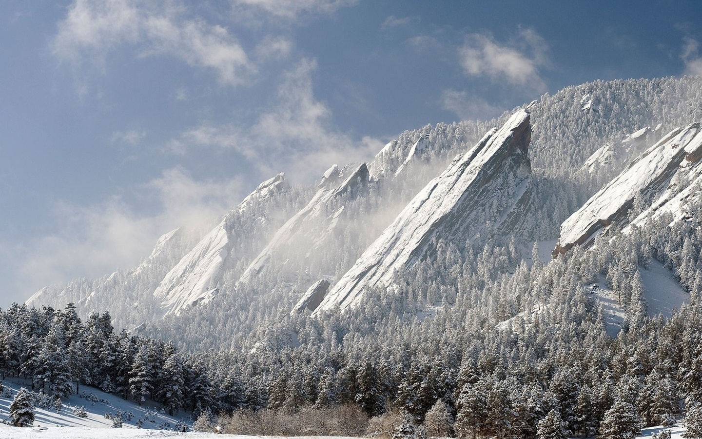 winter, mountain, snow, trees