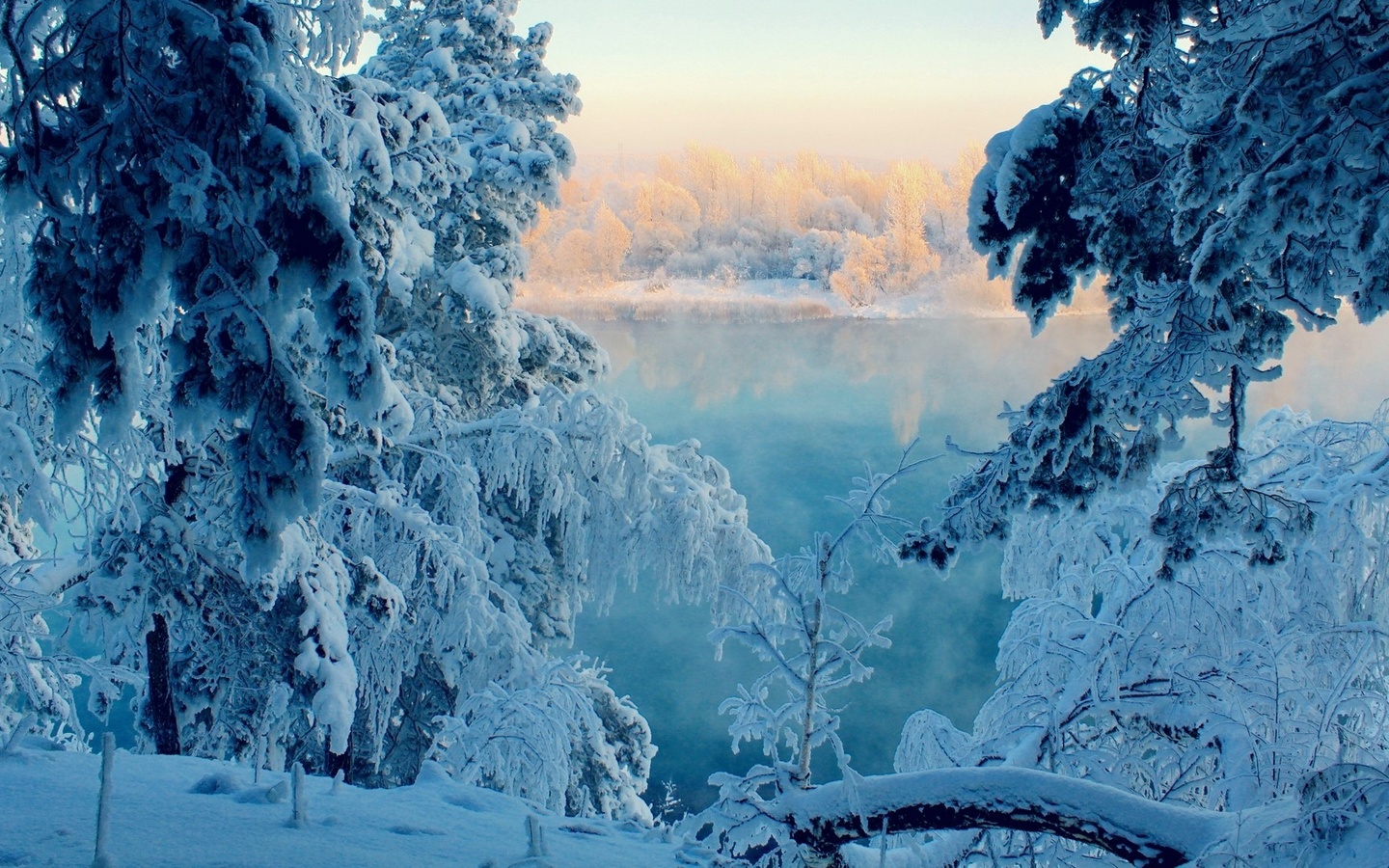 winter, mountain, snow, trees, road, sun, sky, blue