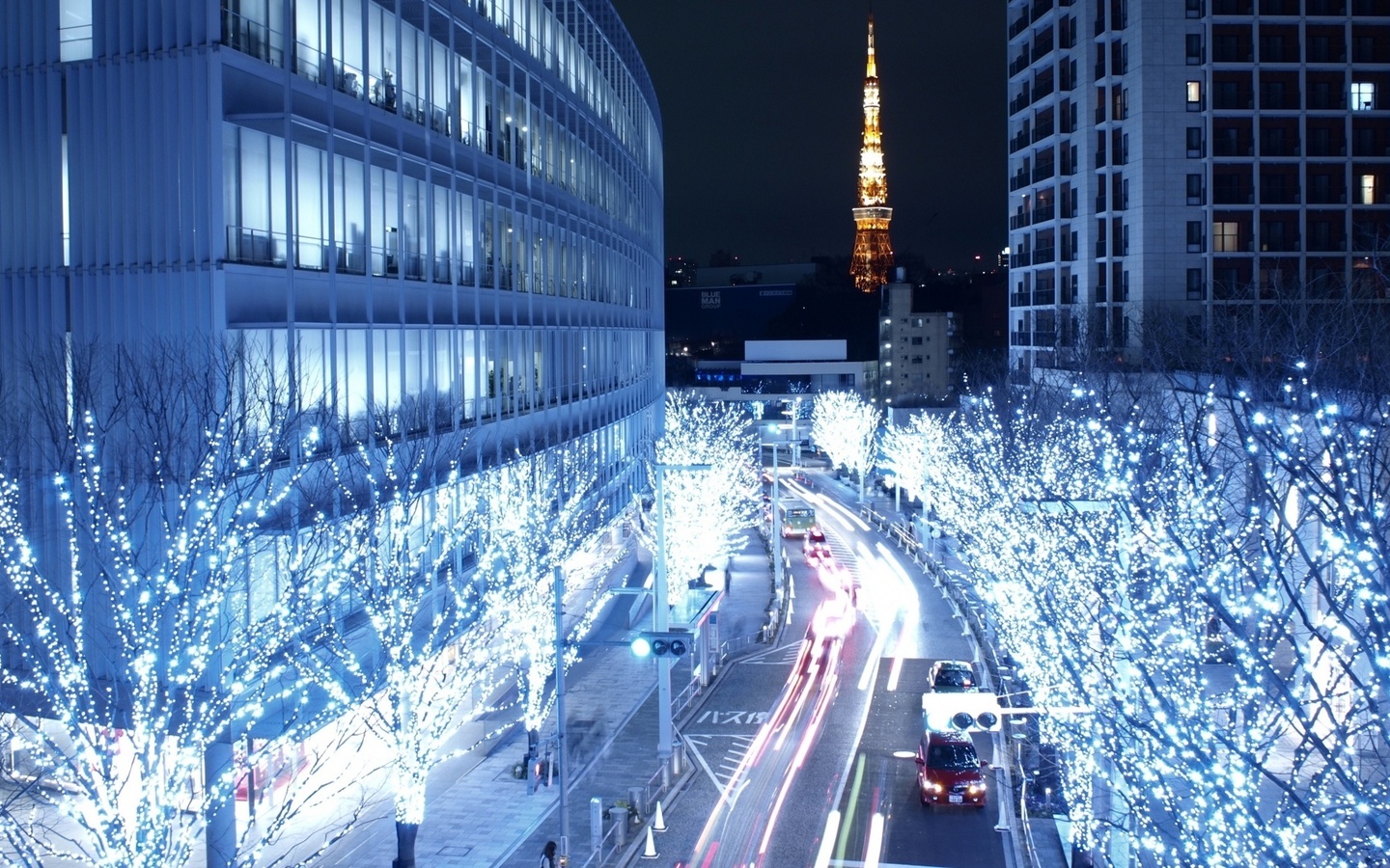 lights, blue, tokio, japan, road, building