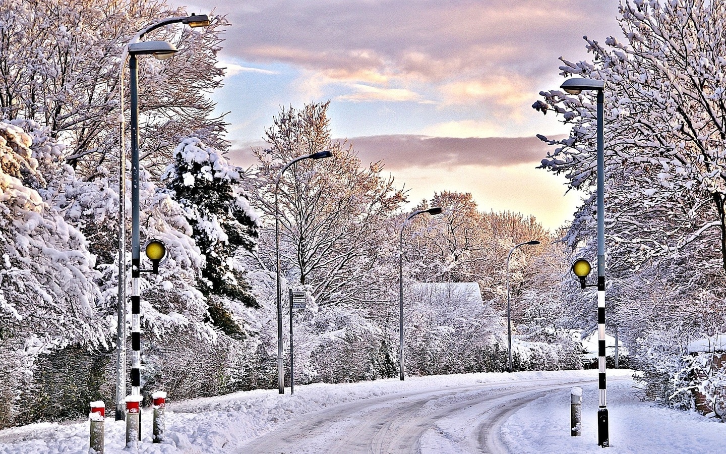 winter, mountain, snow, trees, road, sun, sky, blue, 