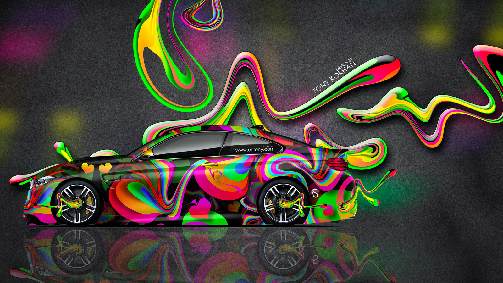 tony kokhan, bmw, m4, side, super, plastic, car, aerography, multicolors, neon, coupe, style, design, art, el tony cars, photoshop, hd wallpapers,  , , , ,  , 4, , ,  , , , , 