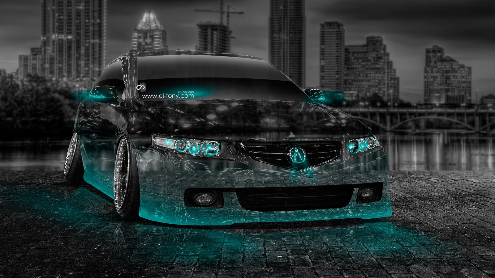 tony kokhan, acura, tsx, crystal, car, azure, neon, honda, accord, city, night, art, design, style, el tony cars, photoshop, hd wallpapers,  , , , , , , , , , , , , , 