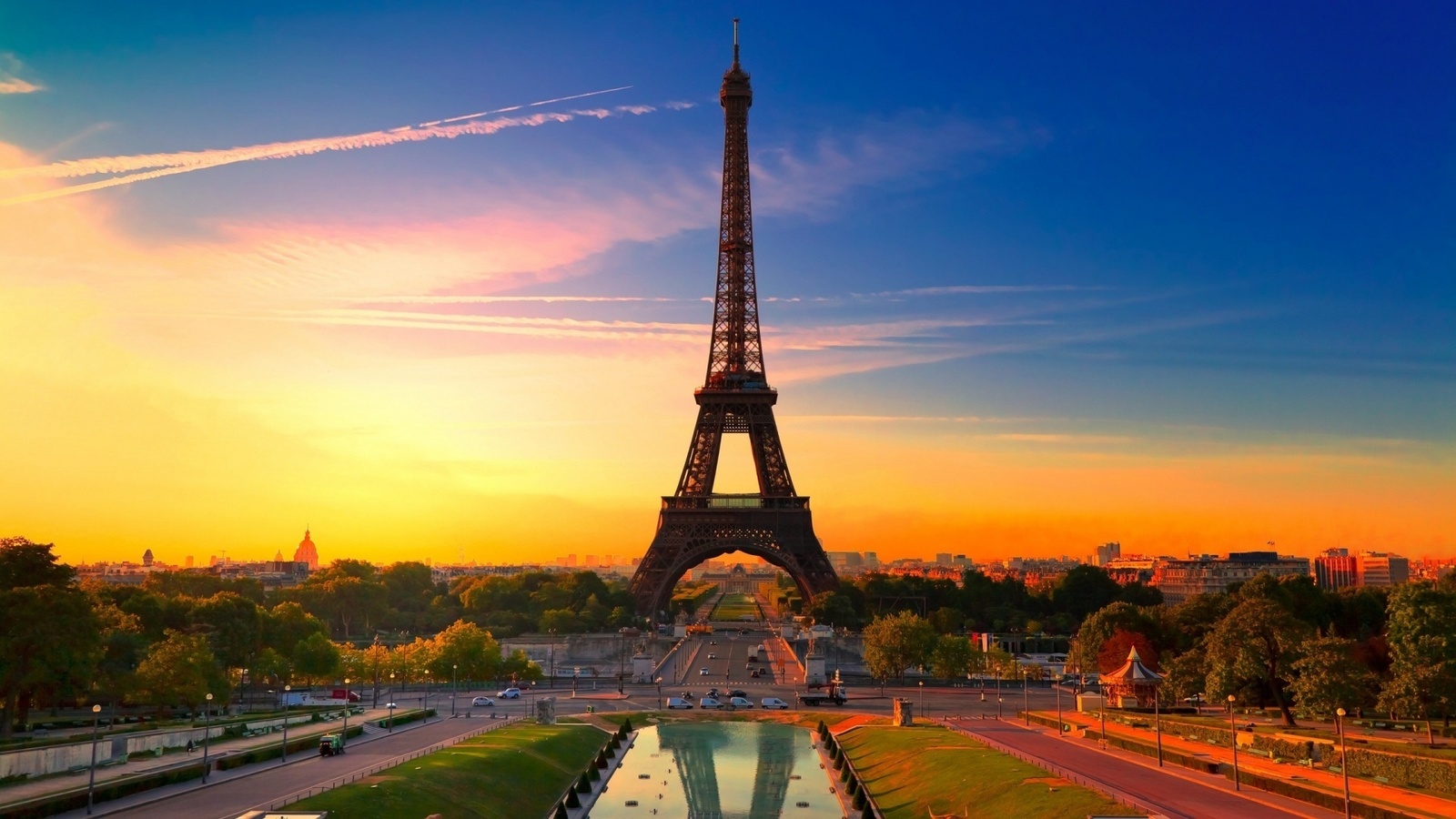 paris, france, sunset, tower, eifel, sky