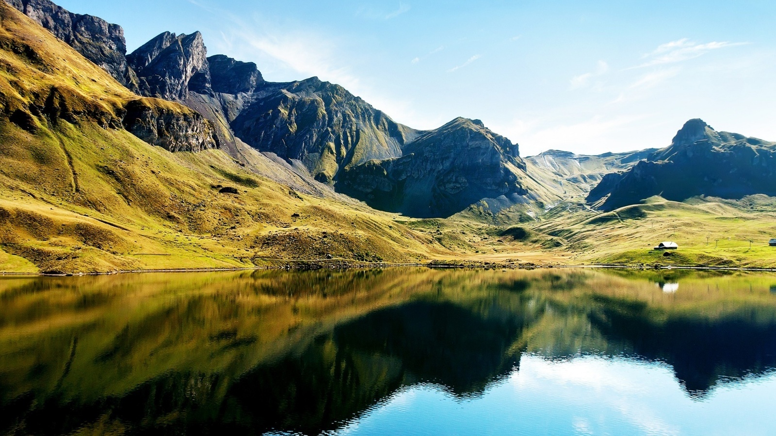 mountain, view, lake, trees, colors