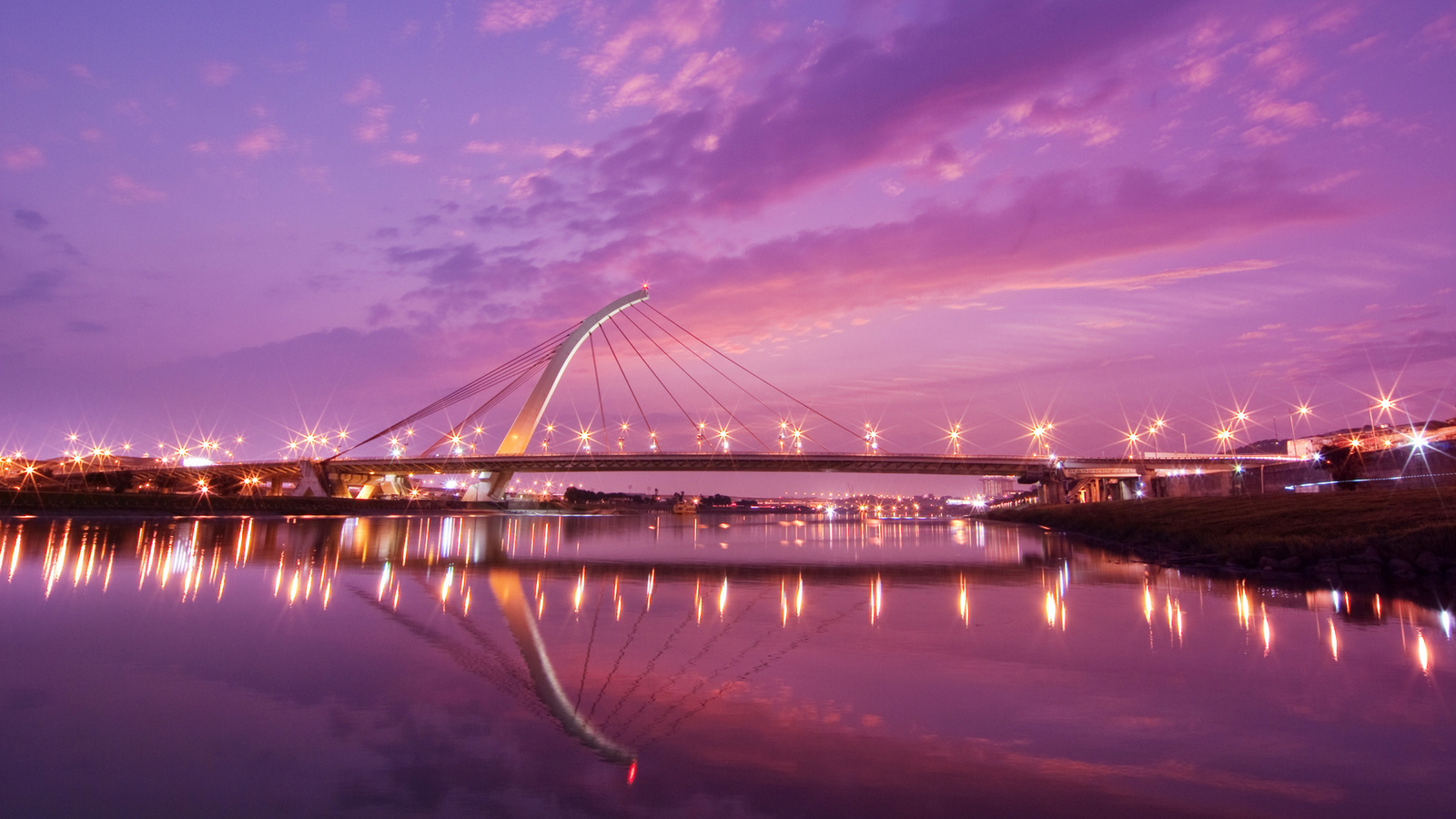 bridge, over, sea, water, city