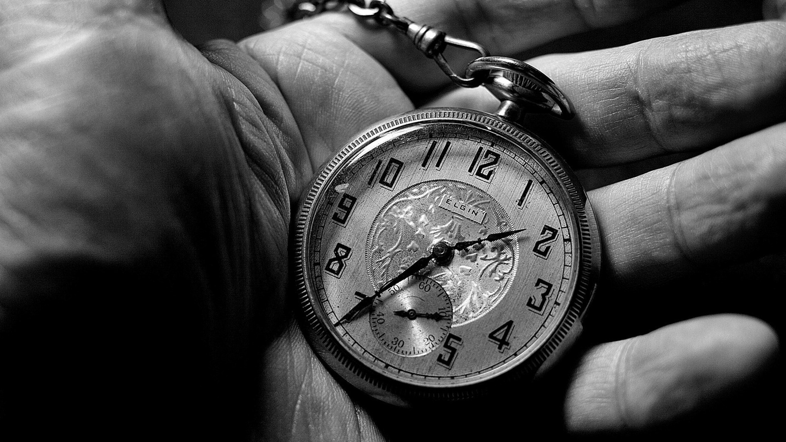 black and white, hand, clock