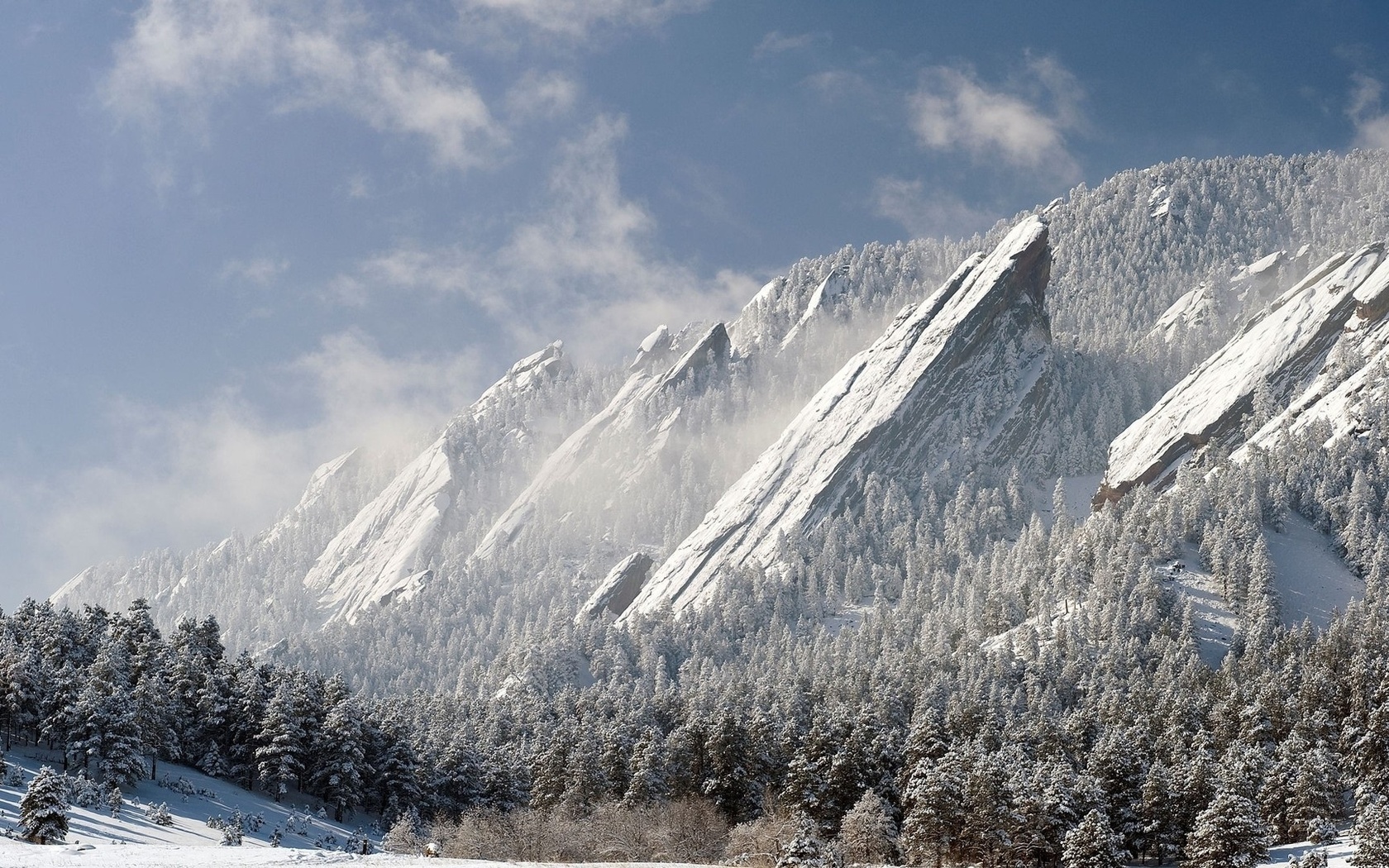 winter, mountain, snow, trees