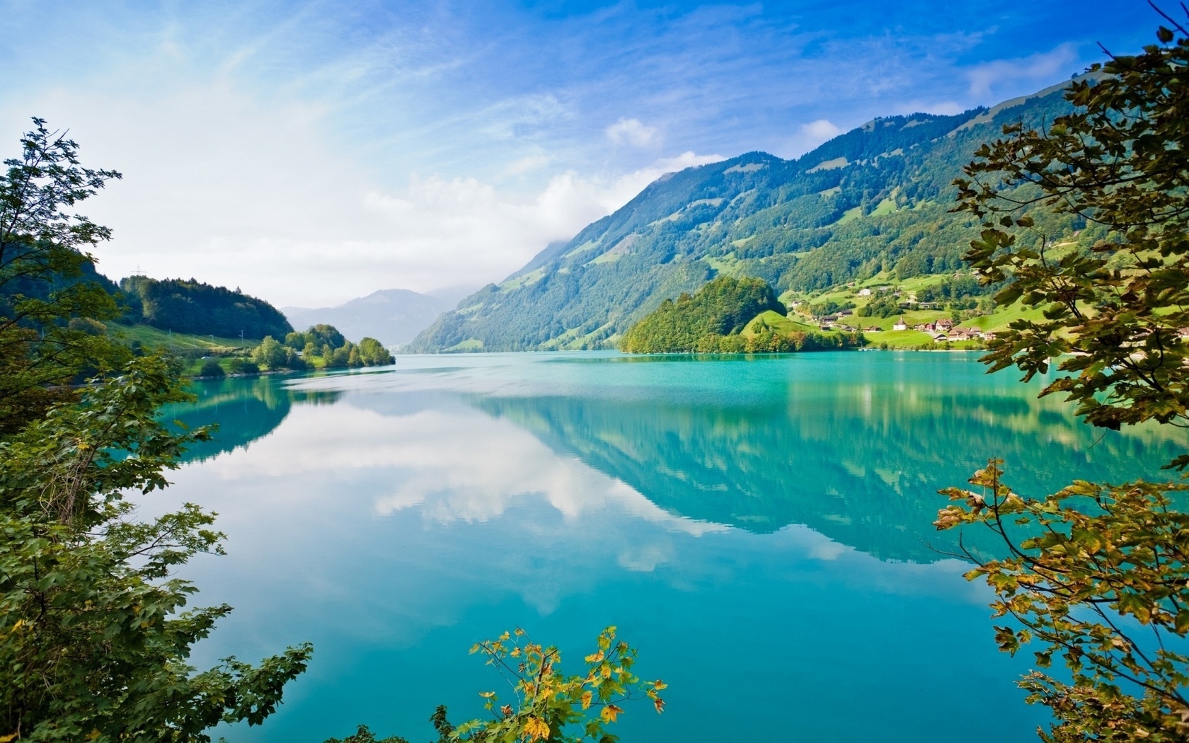 mountain, view, lake, trees, colors