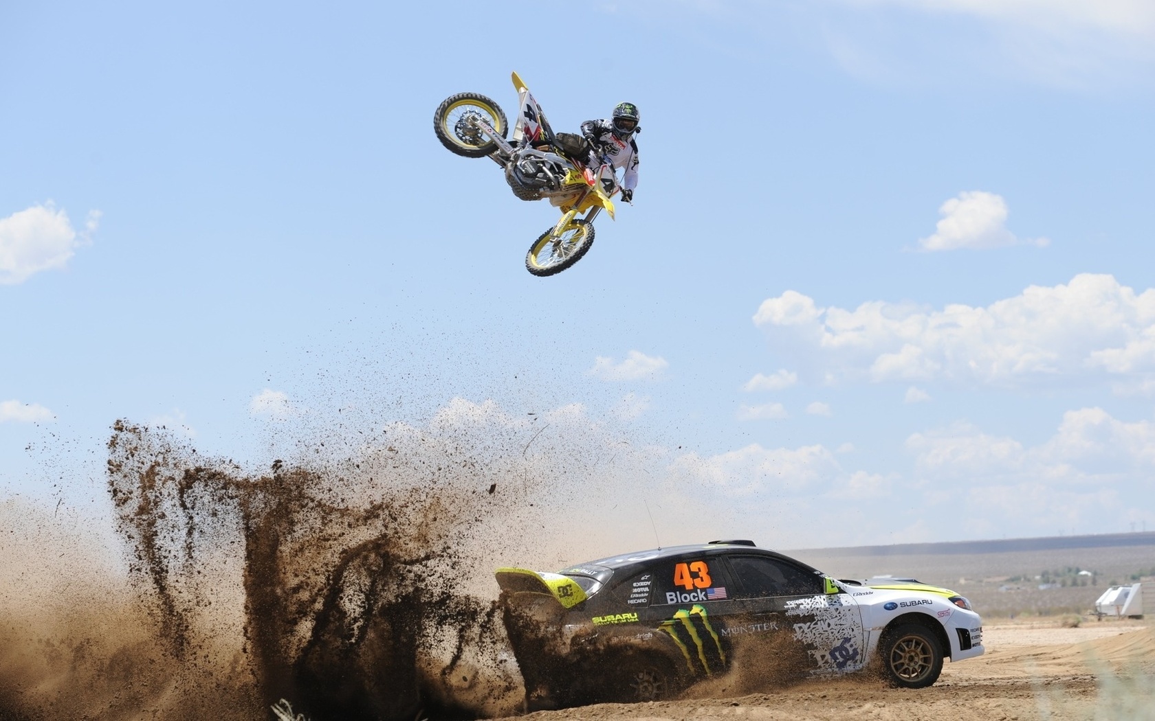 race, desert, bike, car, dirty, dust, jump