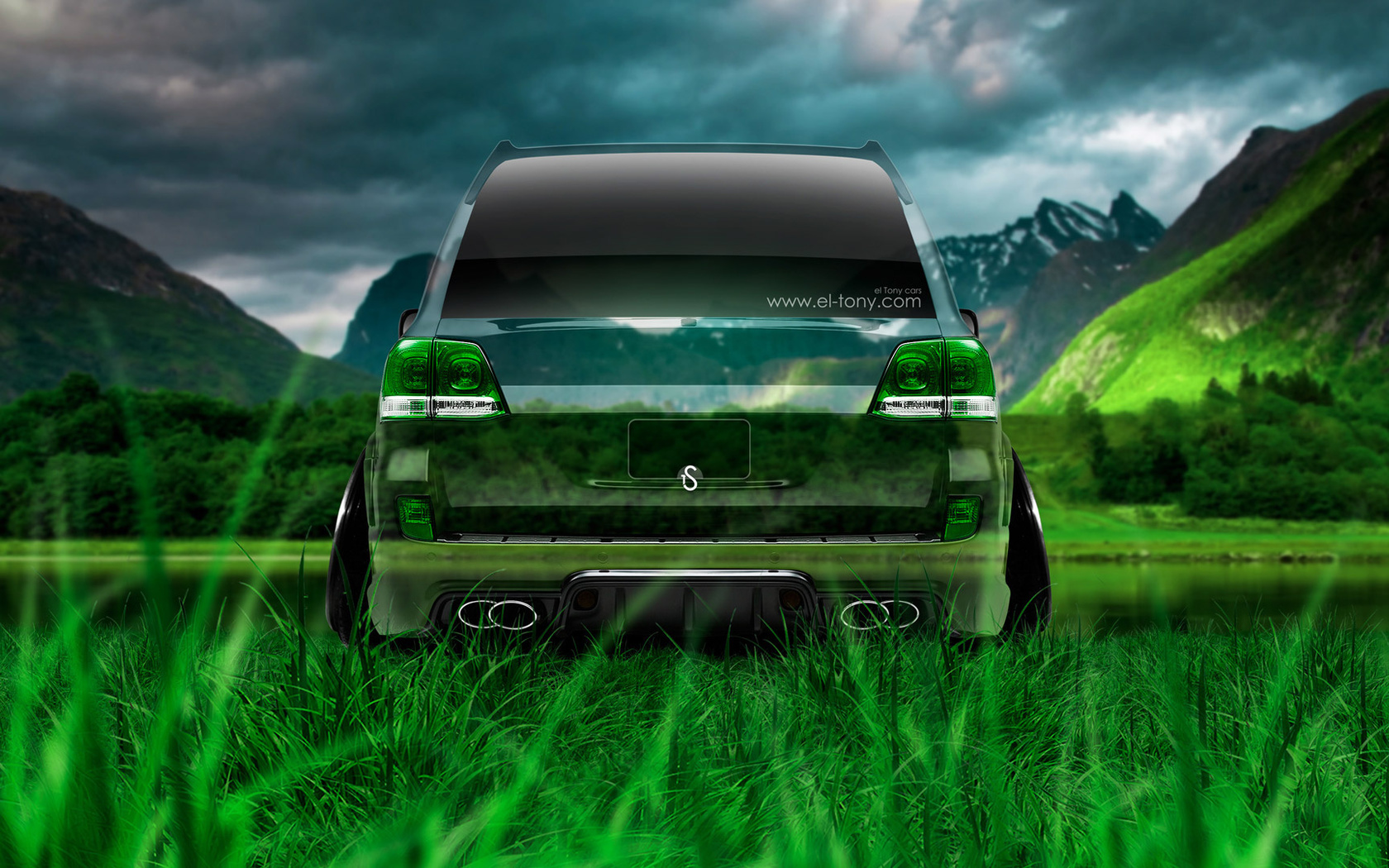 tony kokhan, toyota, land cruiser, 200, back, crystal, nature, car, tuning, jdm, jeep, green, grass, hd wallpapers, el tony cars, photoshop, design, art, style,  , , ,  , , ,  , , , 