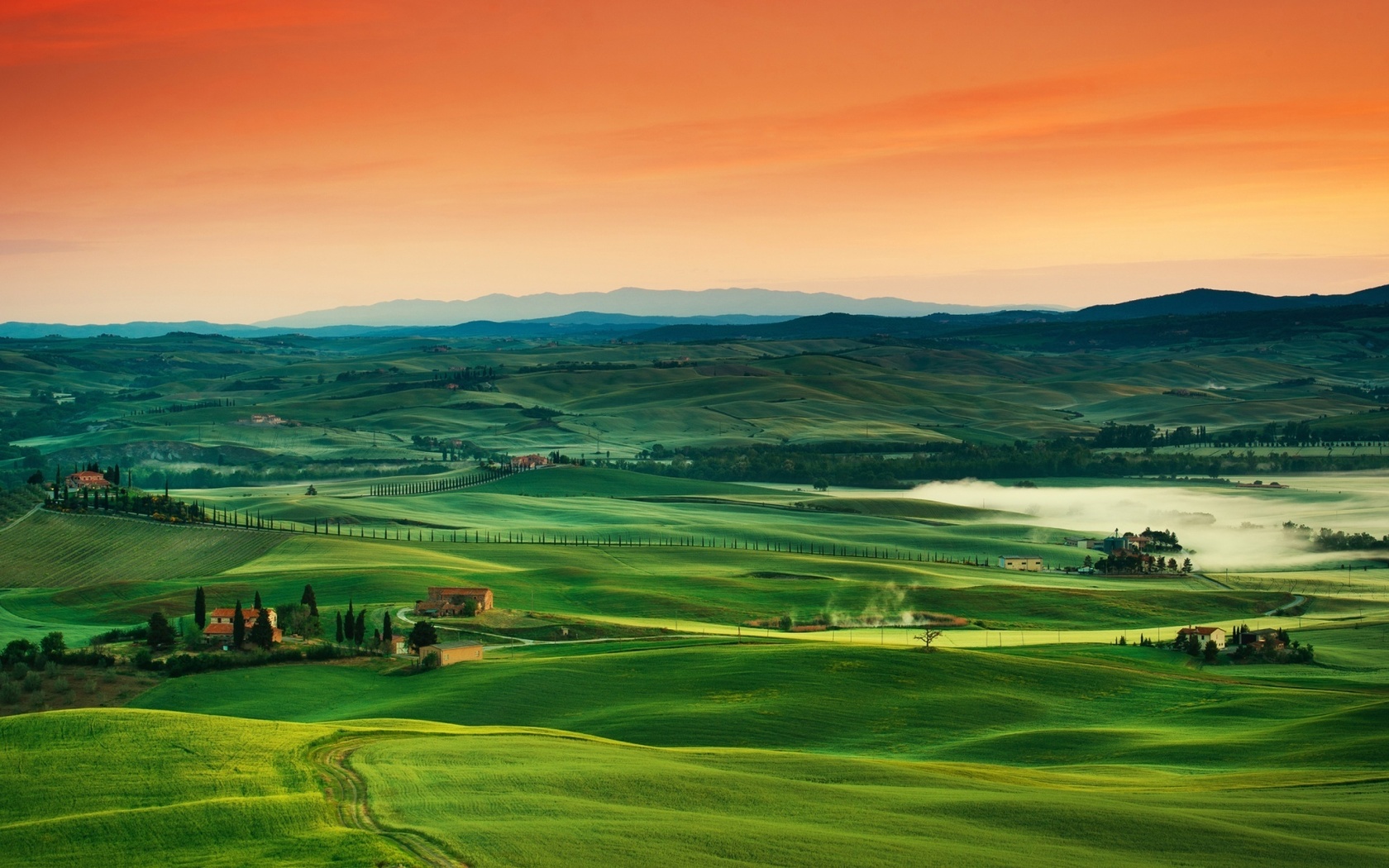 tuscany, italy, orenge, green, path, sky