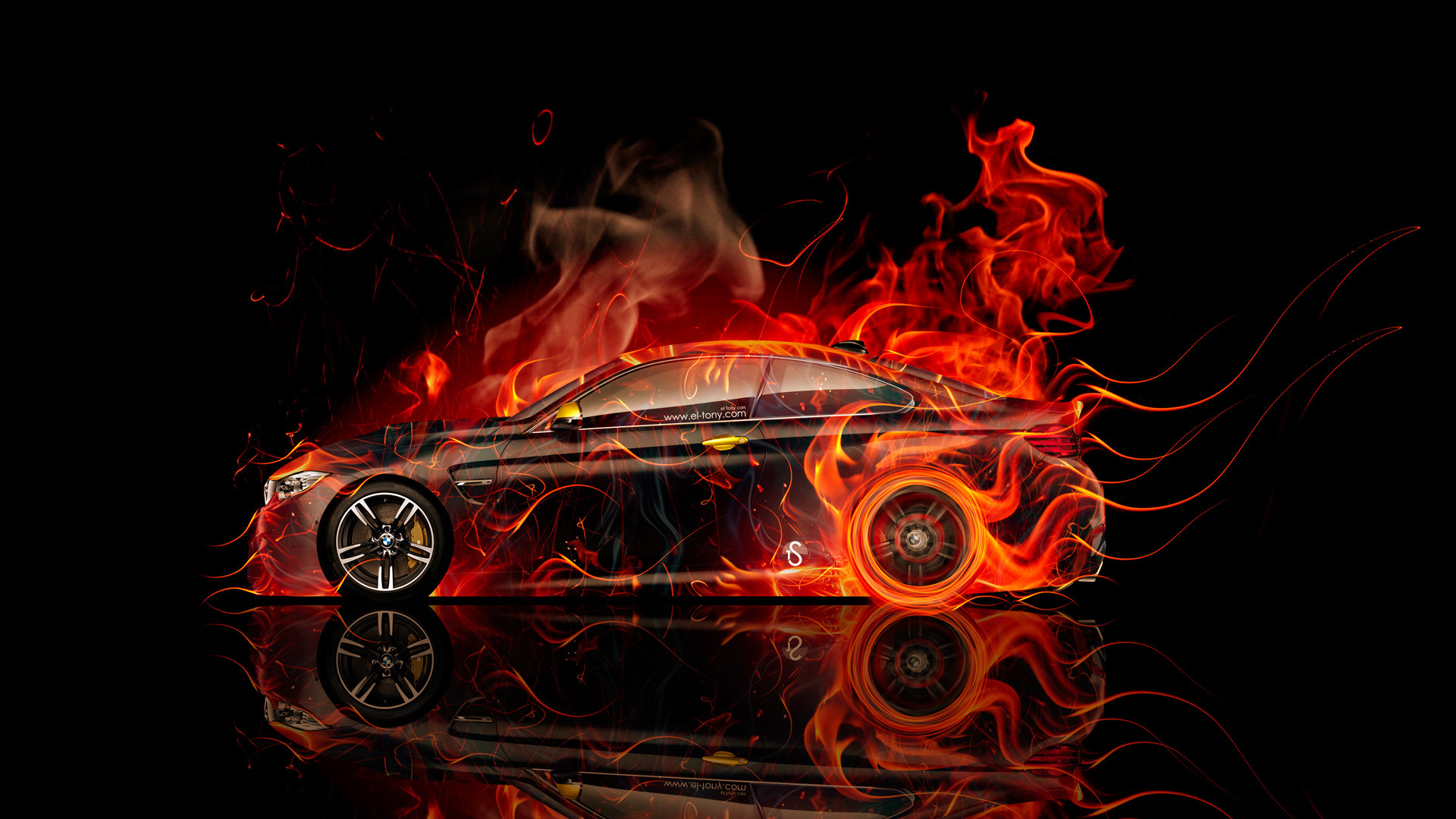 tony kokhan, bmw, m4, fire, car, coupe, abstract, orange, black, hd wallpapers, art, design, el tony cars, flame,  , , 4, ,  , , , , , , , 2014, , , , , , 