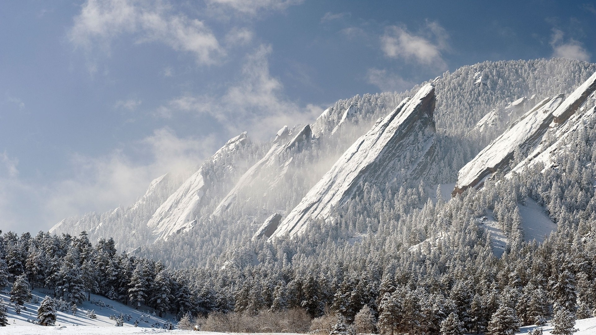 winter, mountain, snow, trees