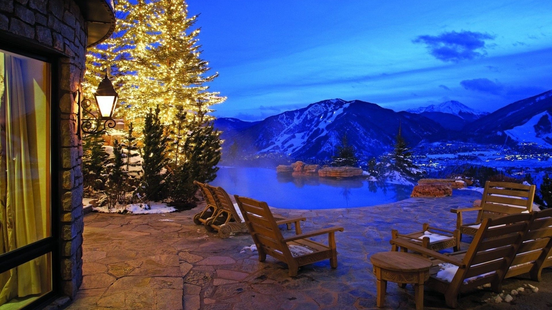 mountain, dinner, water, view, sky