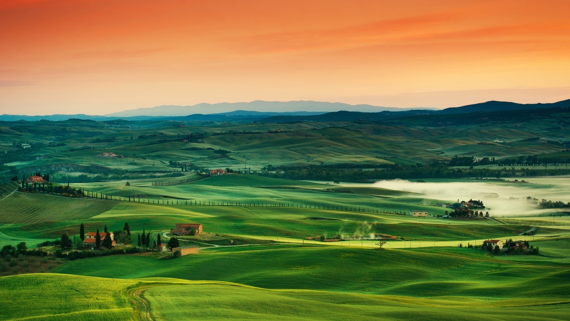 tuscany, italy, orenge, green, path, sky