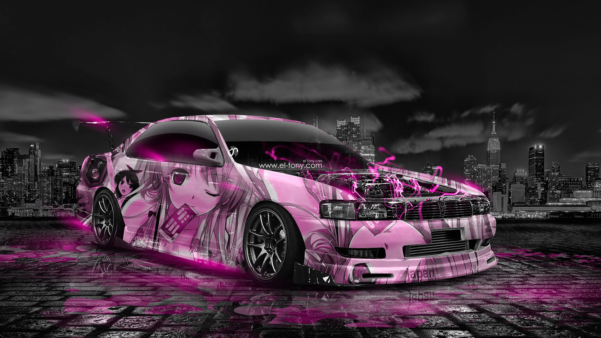 Картинки tony kokhan toyota chaser jzx jdm anime girl aerography city japan pink