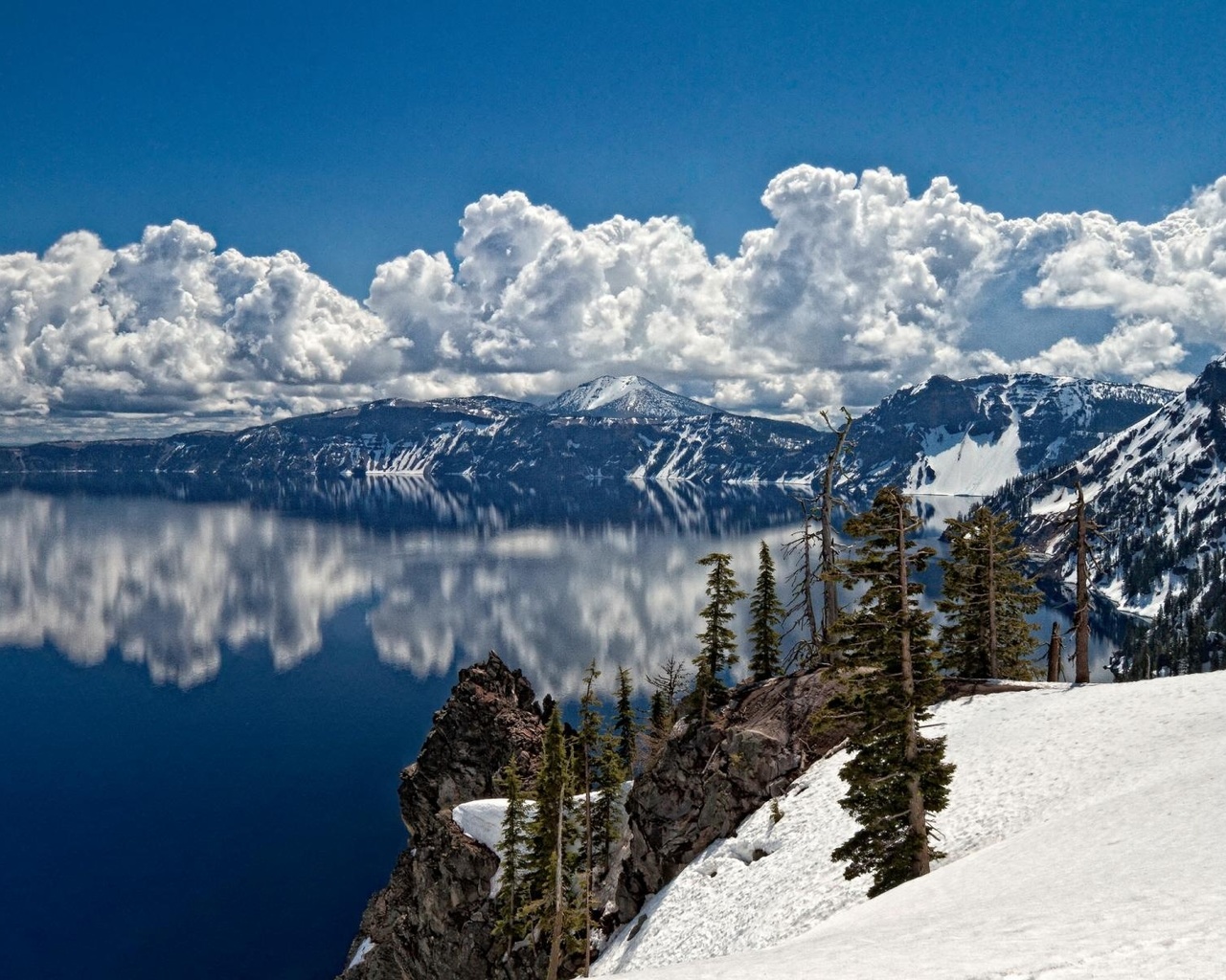 lake, mountain, reflextion, water, sky, blue, snow