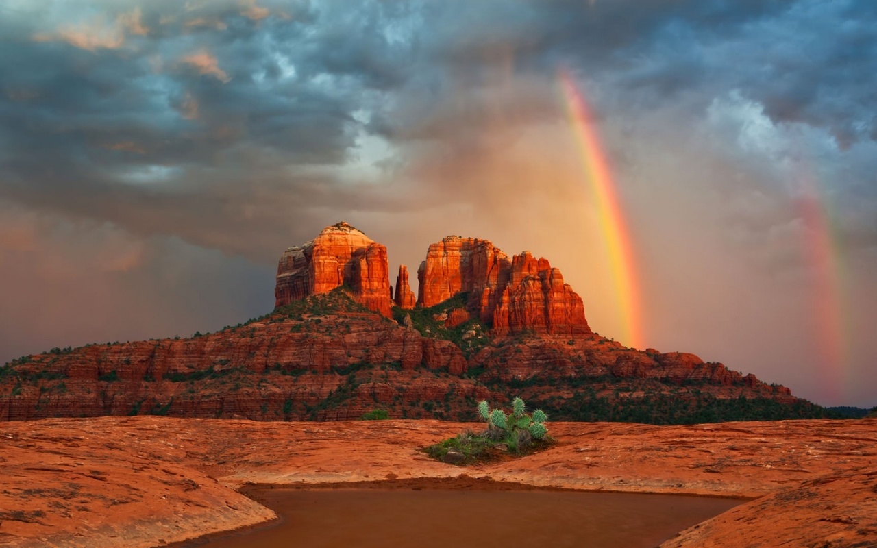 rainbow, mountain, rain, sky, canyon